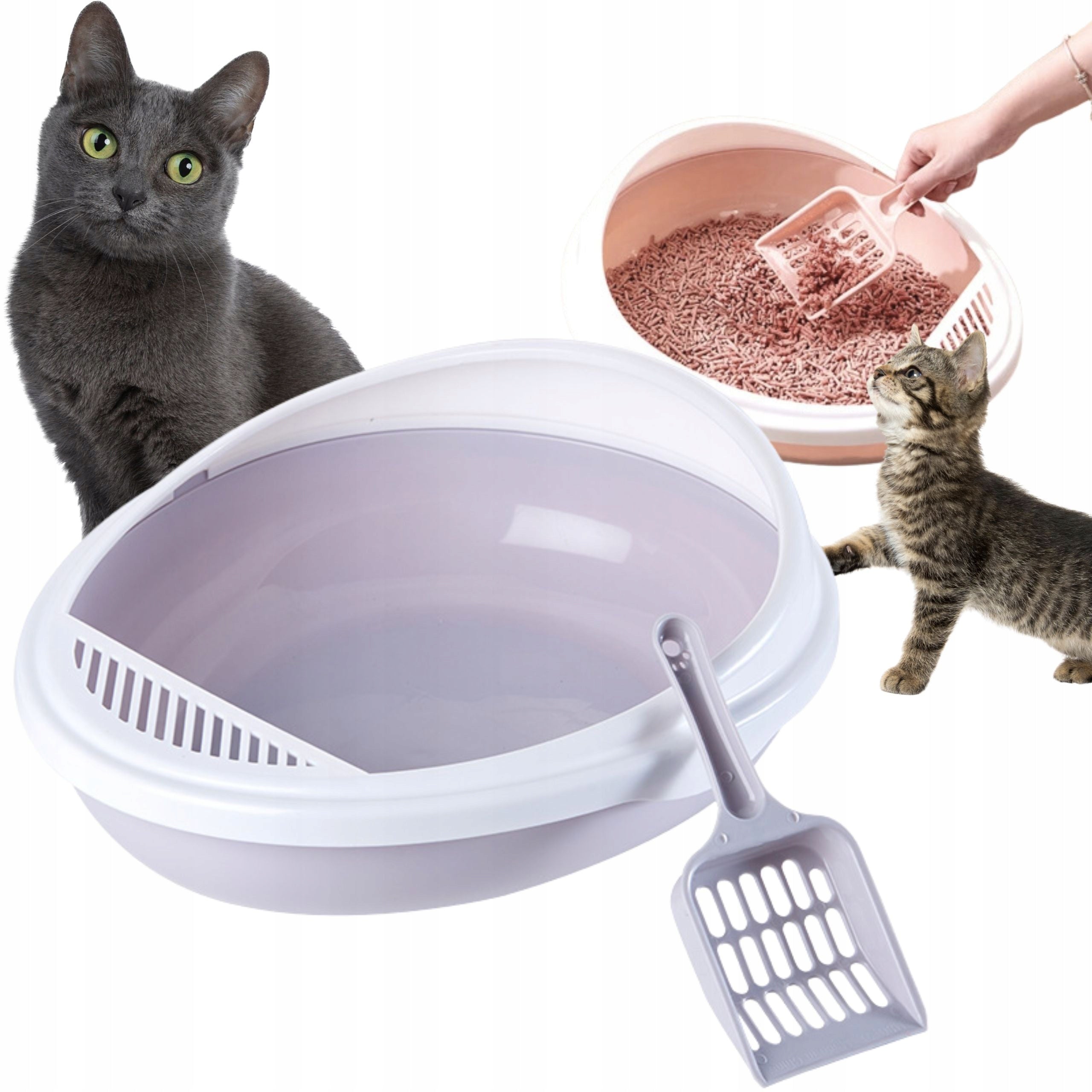 CAT LITTER BOX OPEN LITTER TOILET LARGE DURABLE STURDY + SPATULA