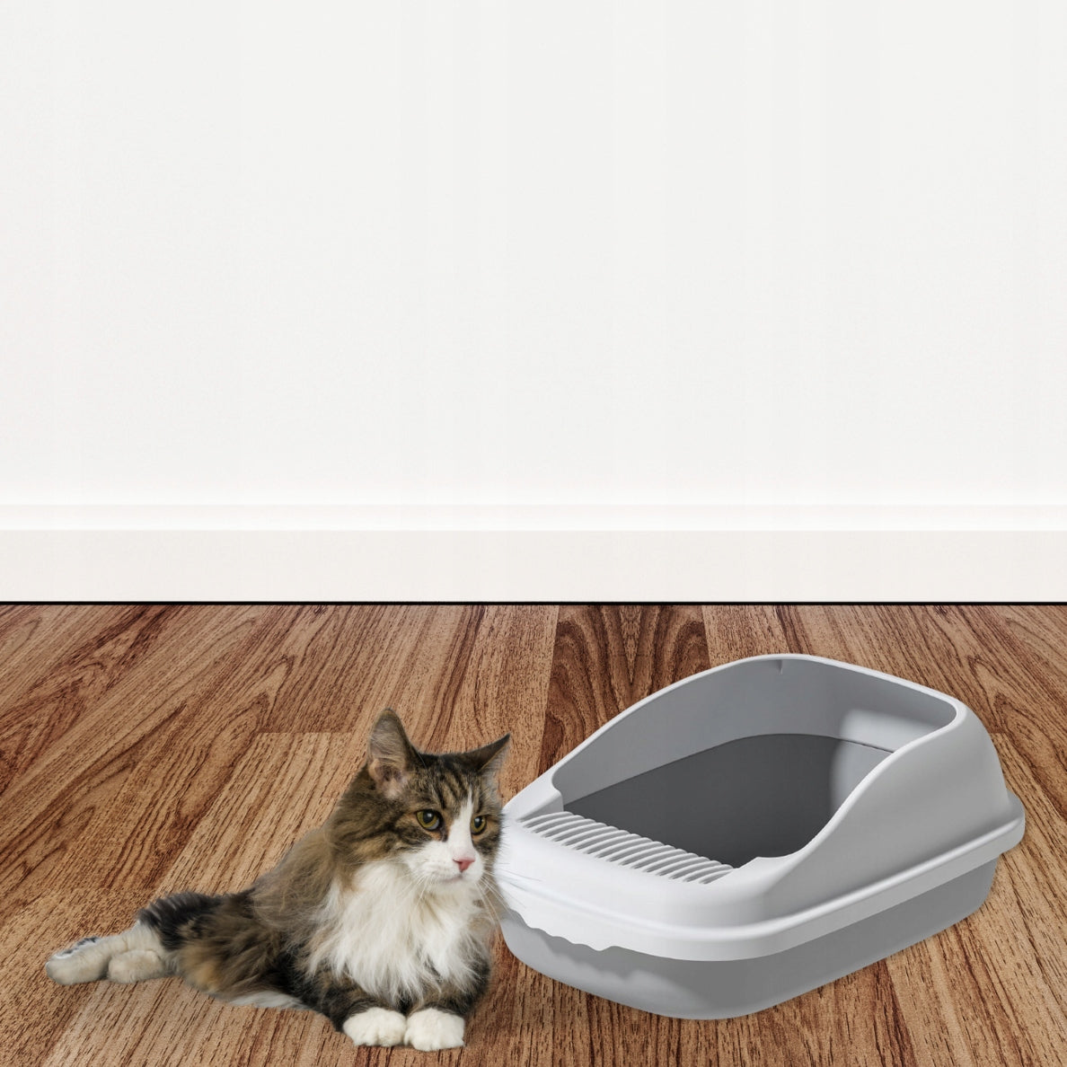 CAT LITTER BOX OPEN TO LITTER LARGE TOILET DURABLE STURDY + SPATULA Trade name jak w opisie