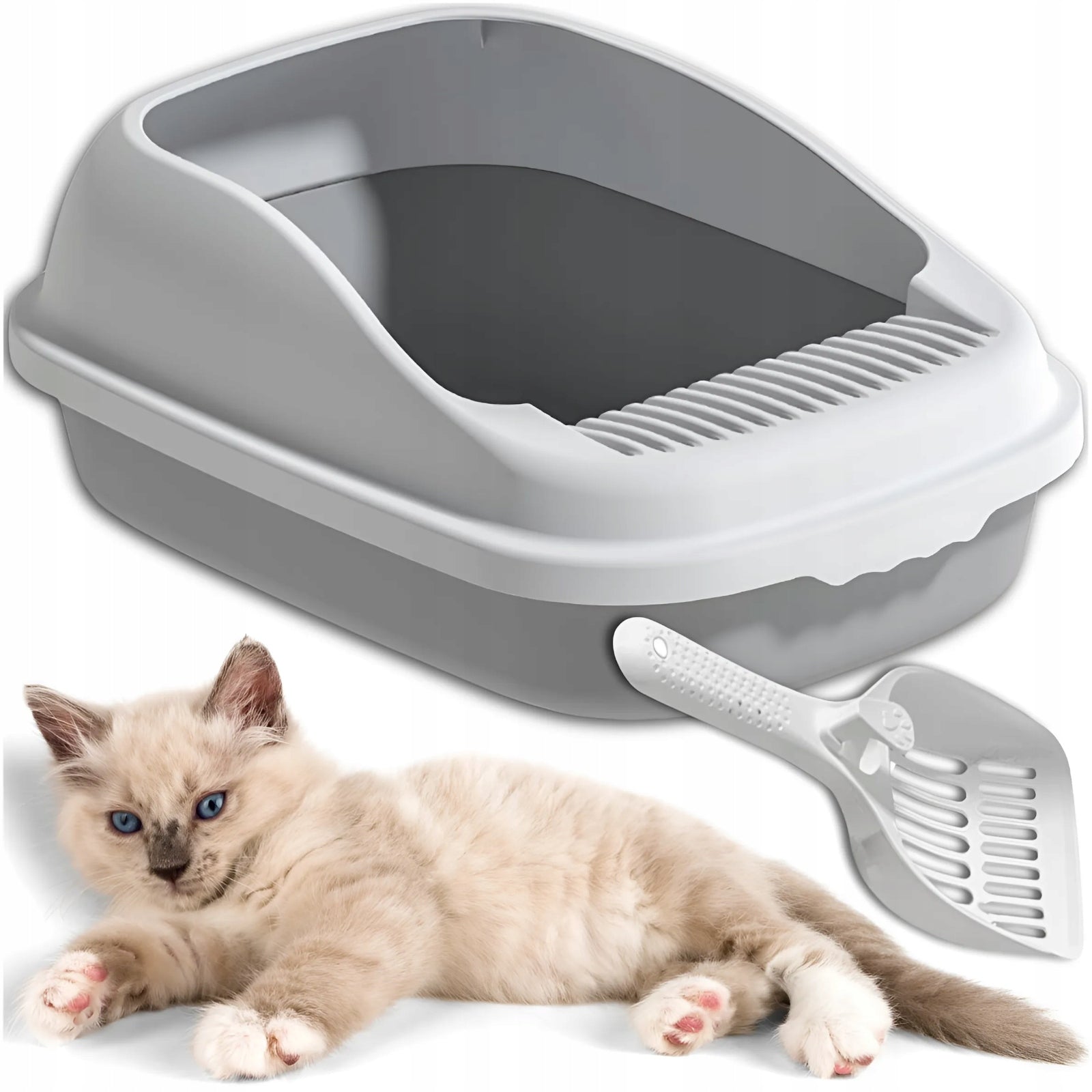 CAT LITTER BOX OPEN TO LITTER LARGE TOILET DURABLE STURDY + SPATULA