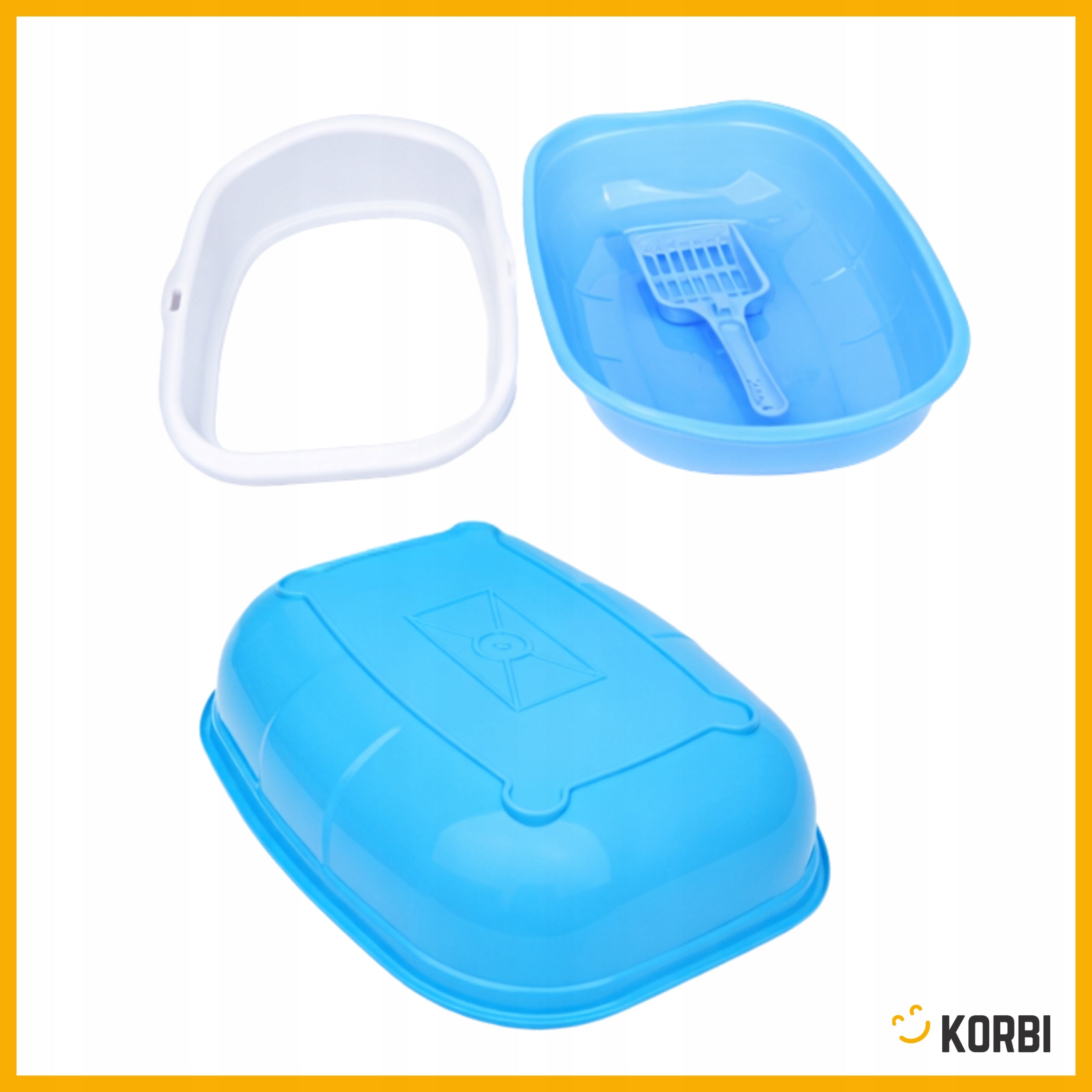 CAT LITTER BOX OPEN WITH LITTER FRAME COMFORTABLE TOILET SPATULA SET Color blue