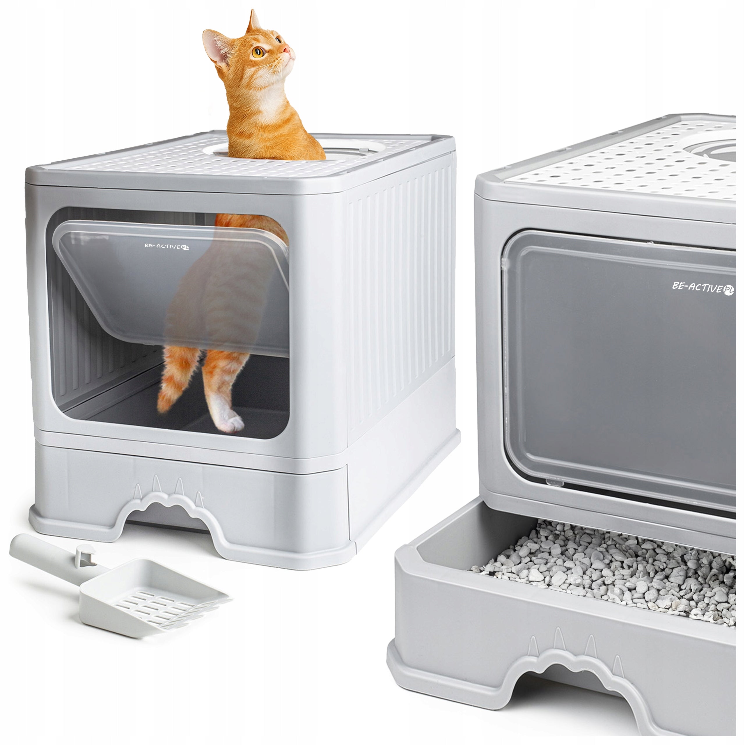 CAT LITTER BOX WITH DRAWER CLOSED LARGE COVERED FOR LITTER TOILET SPATULA