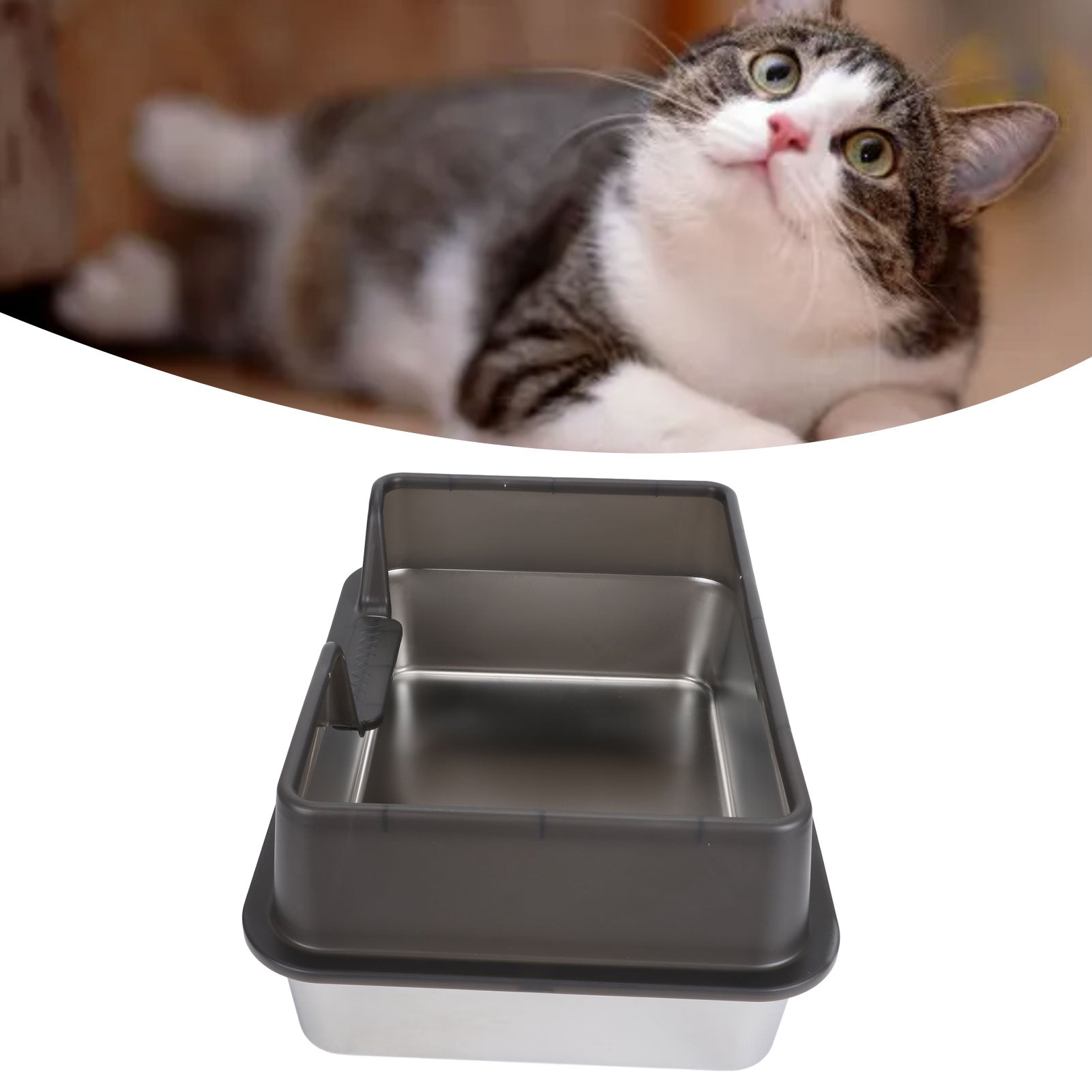 CAT LITTER BOX WITH FRAME 50X35X20CM TOILET OPEN TO LITTER+SHOVEL BLACK Kind open litter box