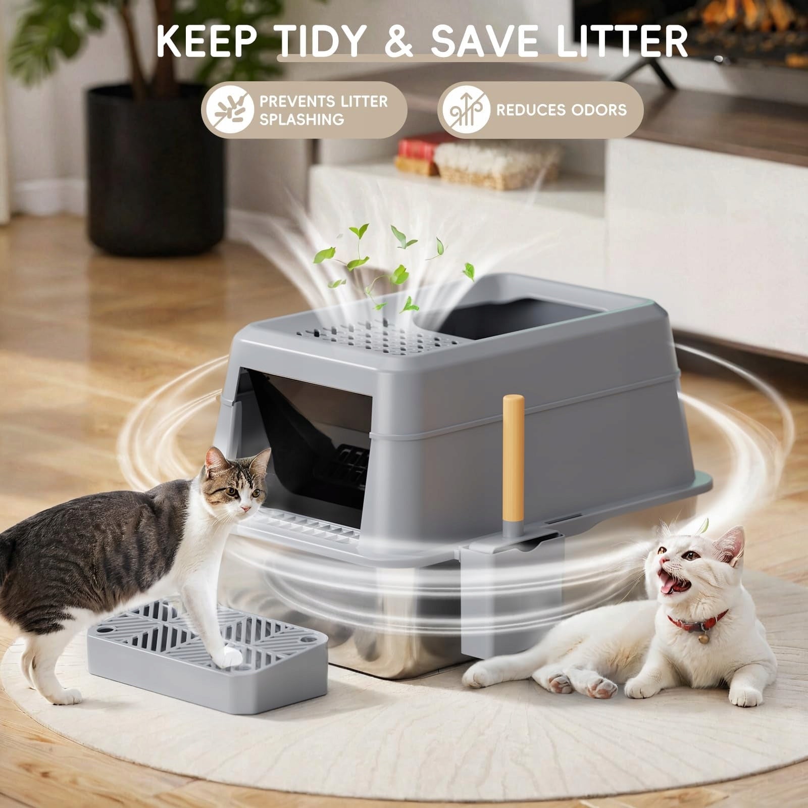CAT LITTER BOX XXL FRETONBA STAINLESS STEEL 26L GREY OPENABLE Kind closed litter box