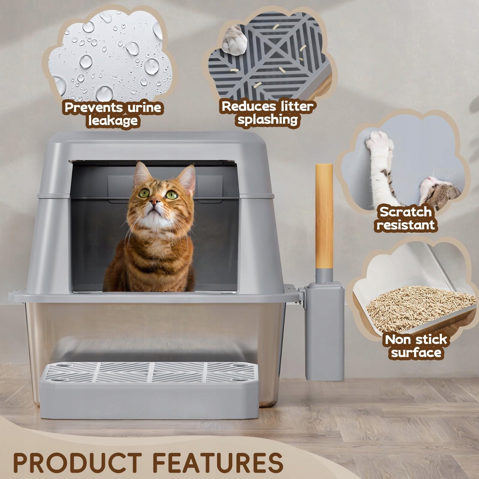 CAT LITTER BOX XXL FRETONBA STAINLESS STEEL 26L GREY OPENABLE Trade name Kuweta XXL Stal Nierdzewna FRETONBA Zamknięta 26L Szczelna, Czarna + Akc.