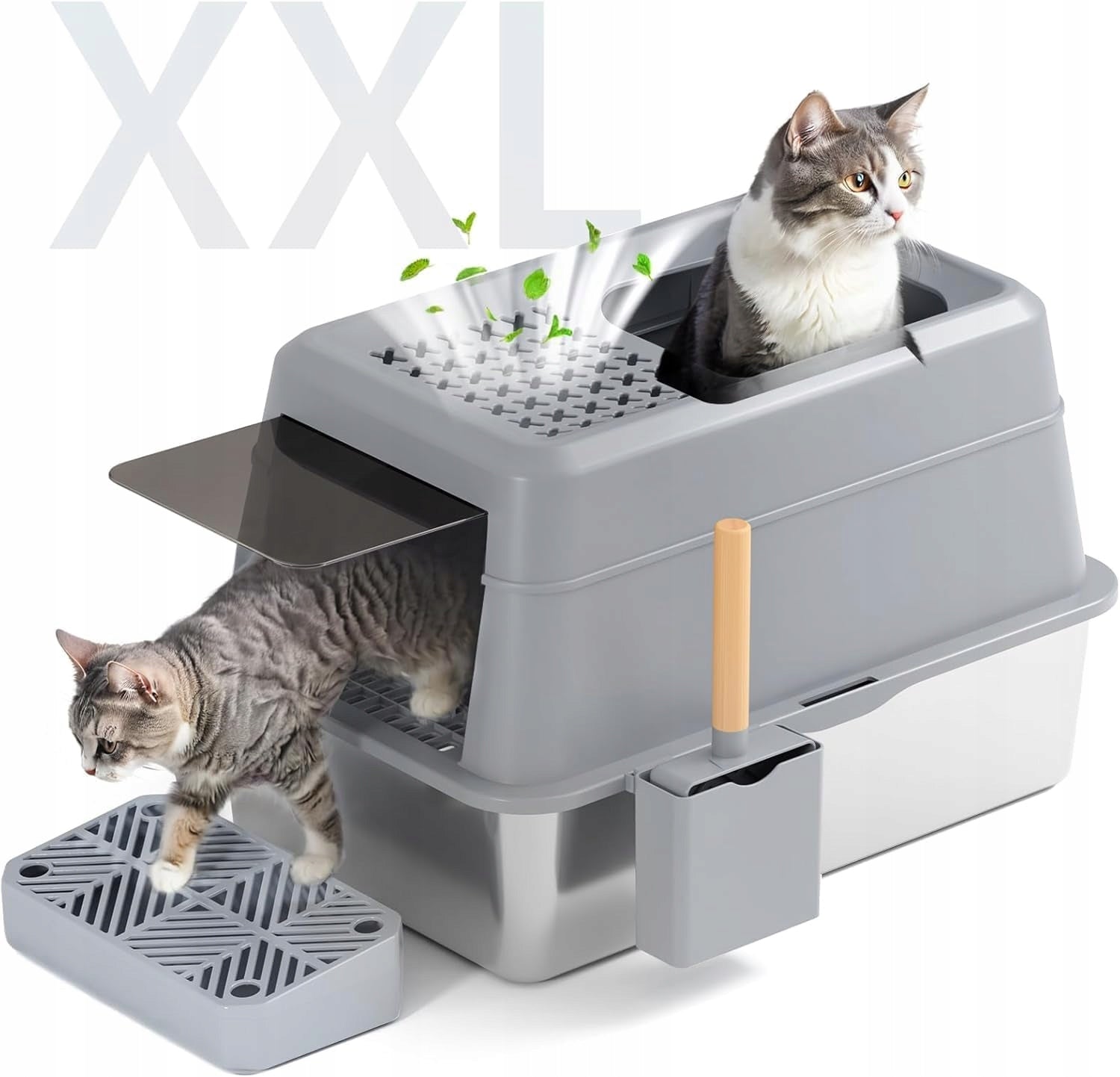 CAT LITTER BOX XXL FRETONBA STAINLESS STEEL 26L GREY OPENABLE