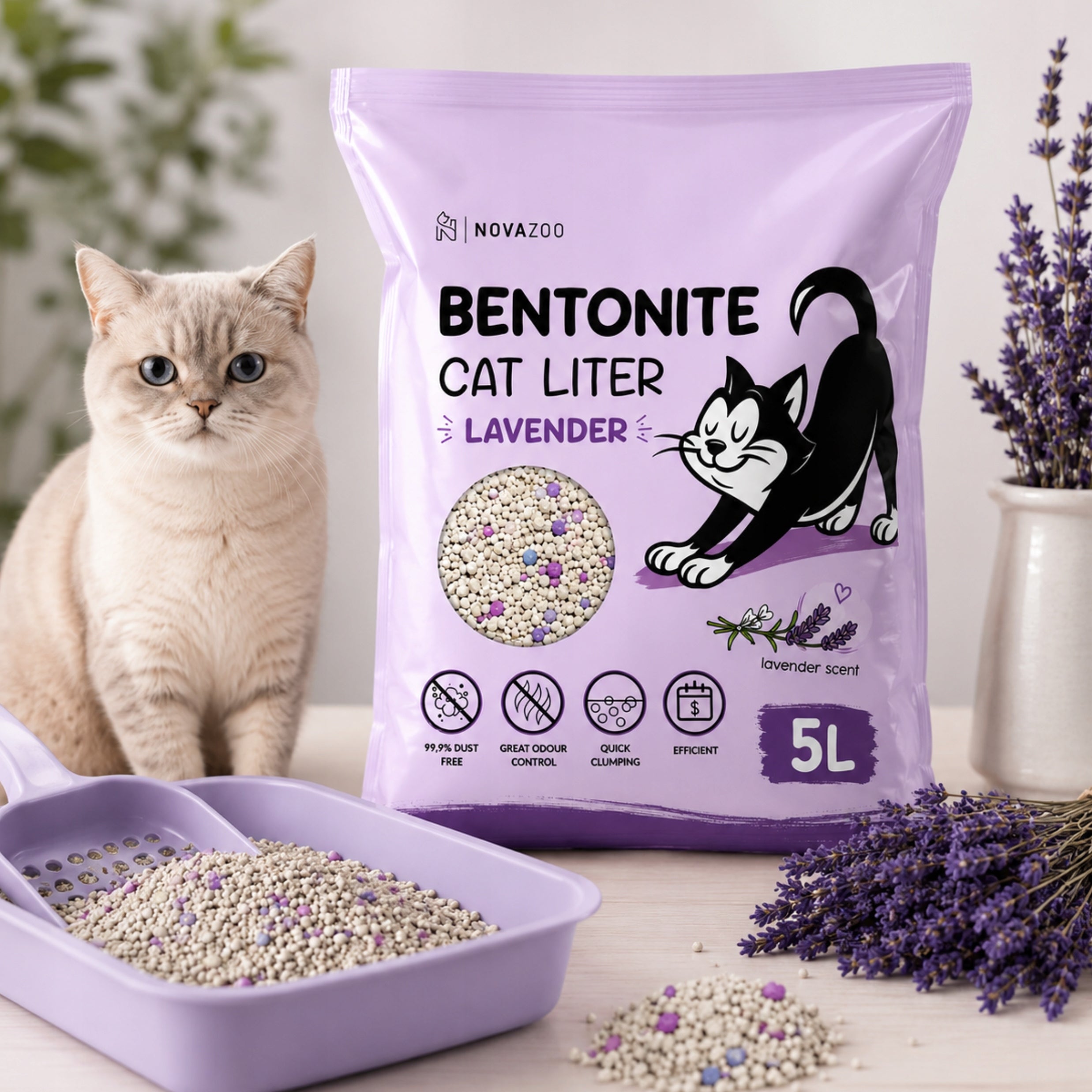 CAT LITTER Bentonite Lavender 5 l Clumping Scented Dust-Free Manufacturer code Żwirek lawendowy 5L