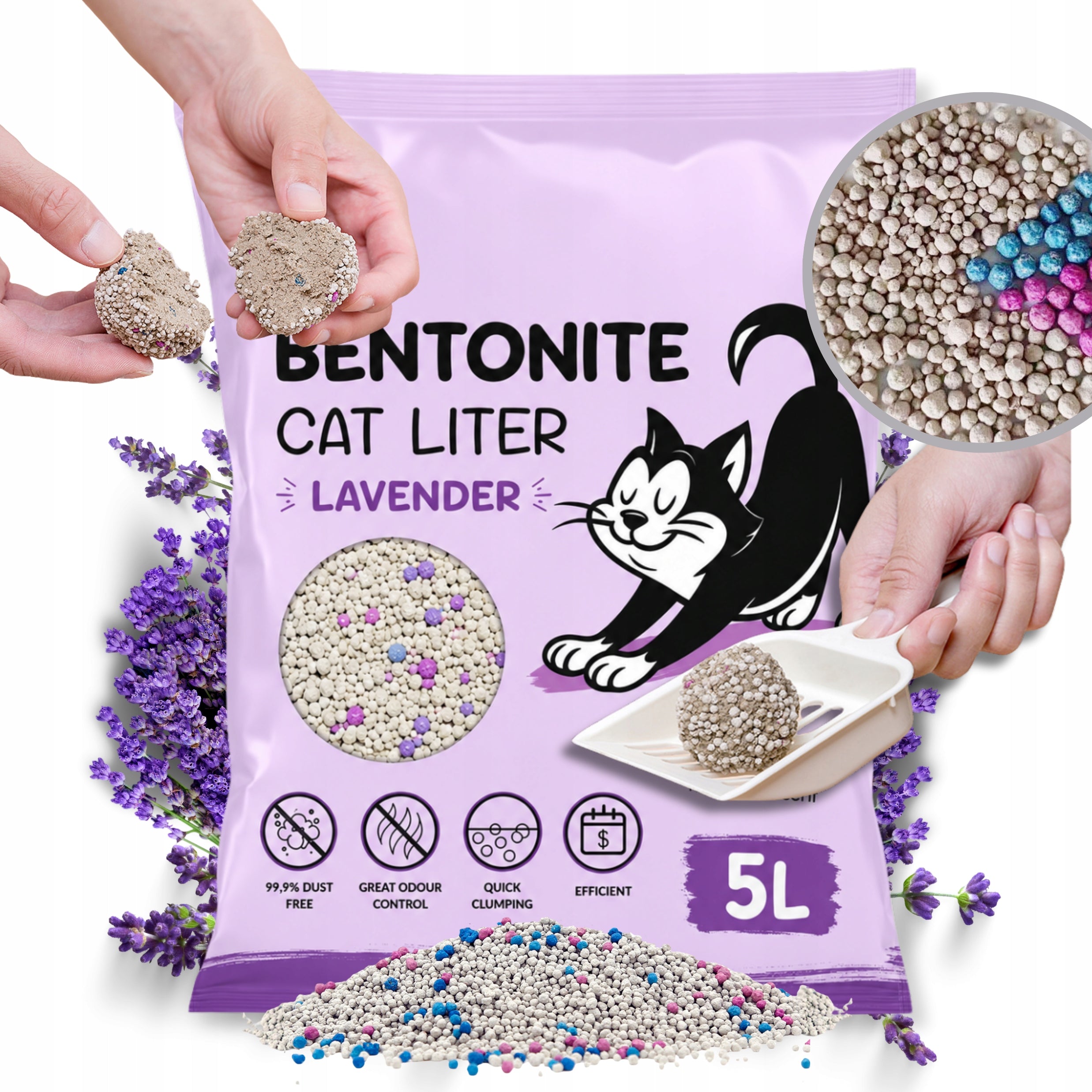 CAT LITTER Bentonite Lavender 5 l Clumping Scented Dust-Free Product weight 4 kg