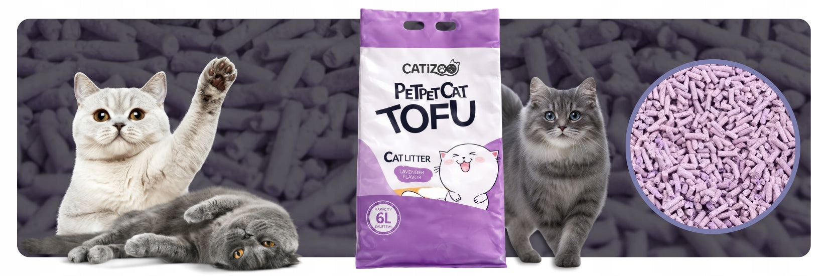 CAT LITTER TOFU SCENT LAVENDER CLUMPING NATURAL DUST-FREE 2.5kg 6L Trade name Lavender