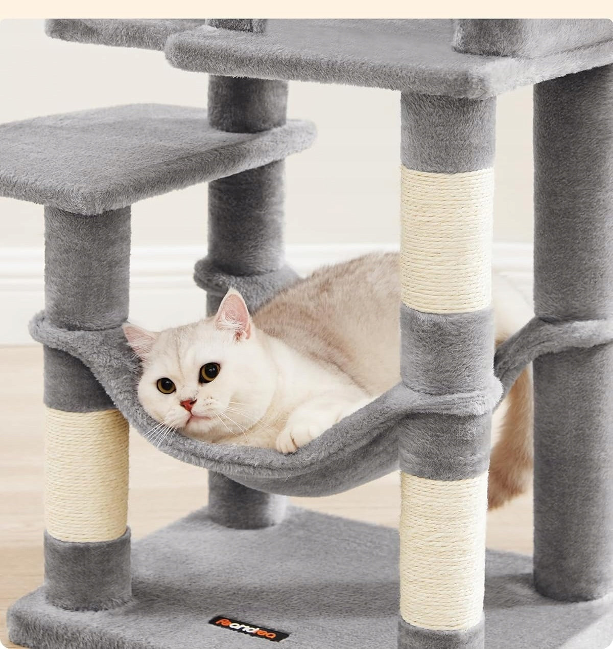 CAT SCRATCHER 112 CM MULTI-LEVEL WITH HAMMOCK CAVE BED GREY Mounting location freestanding