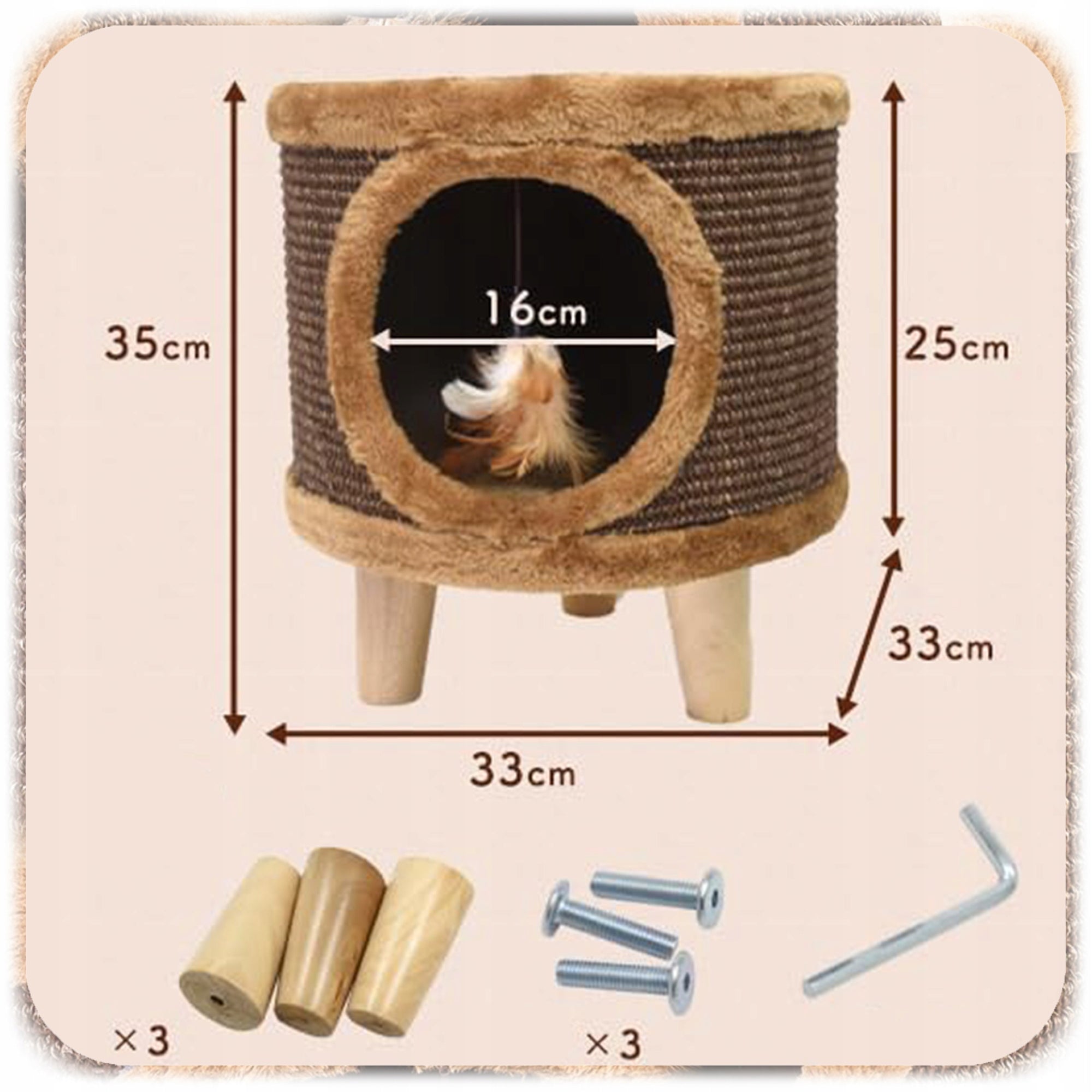 CAT SCRATCHER BED 2in1 BOOTH STANDING TOY COTTAGE WITH 33x33x35cm Kind cat house