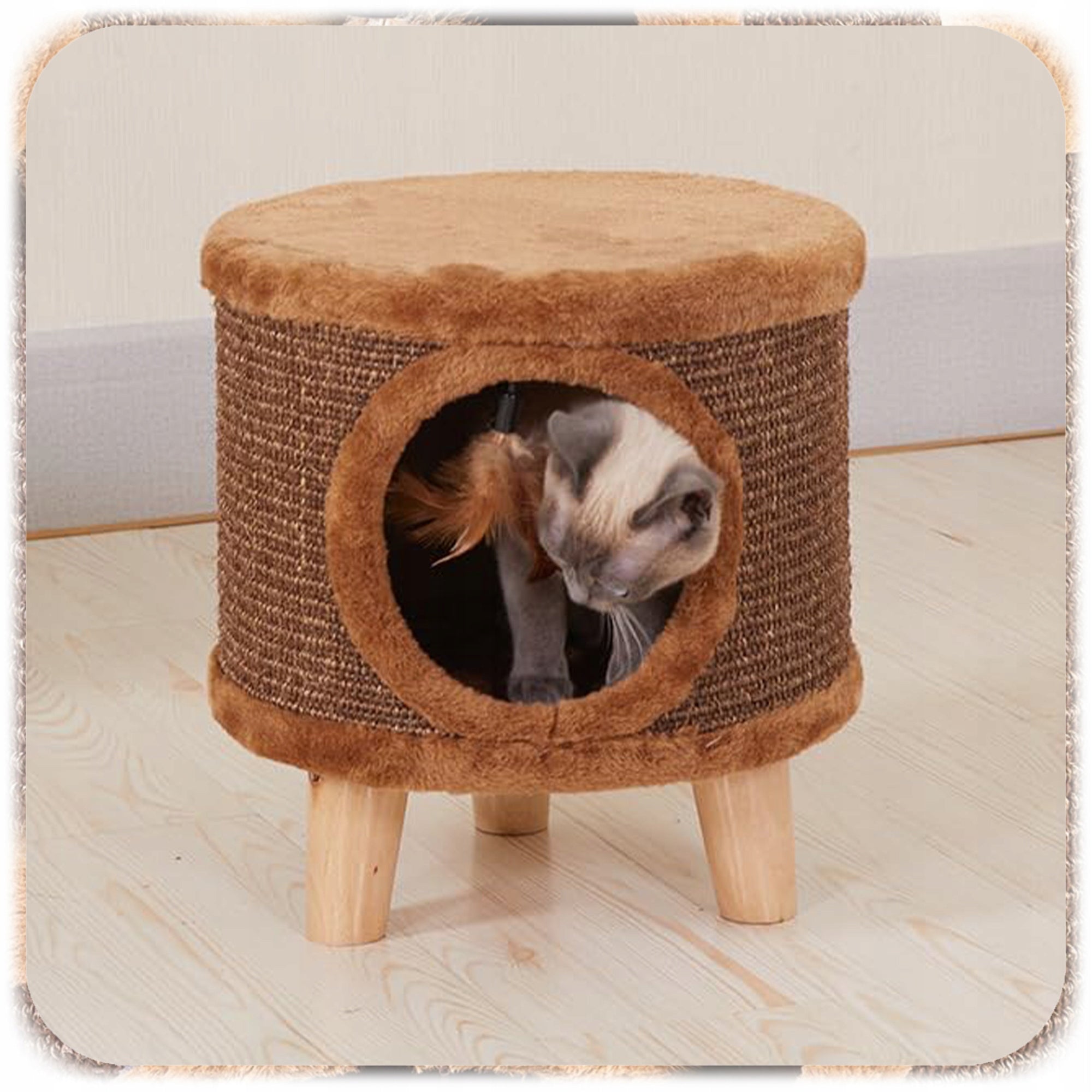 CAT SCRATCHER BED 2in1 BOOTH STANDING TOY COTTAGE WITH 33x33x35cm Shape round