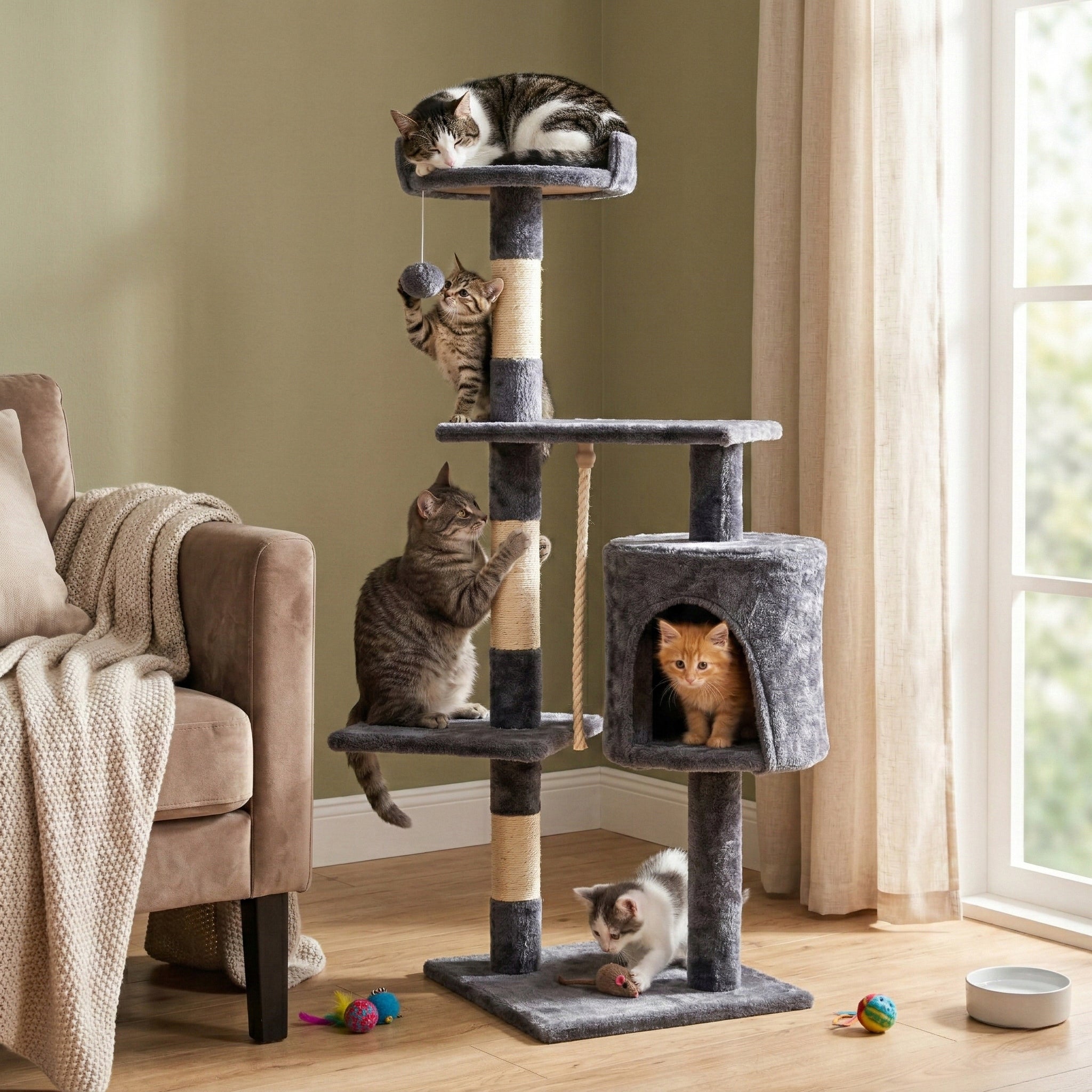 CAT SCRATCHER BED BOOTH HOUSE TOWER SCRATCHING POST SISAL TOY Packaging status original