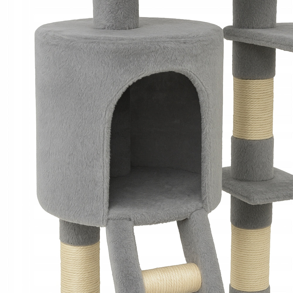 CAT SCRATCHER BED TOWER HOUSE POST TOY ON STRING GREY Height (cm) 101 - 160 cm