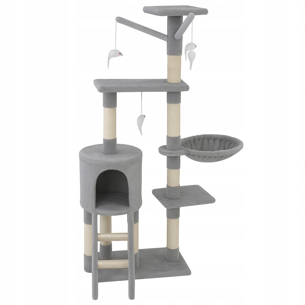 CAT SCRATCHER BED TOWER HOUSE POST TOY ON STRING GREY Packaging status original