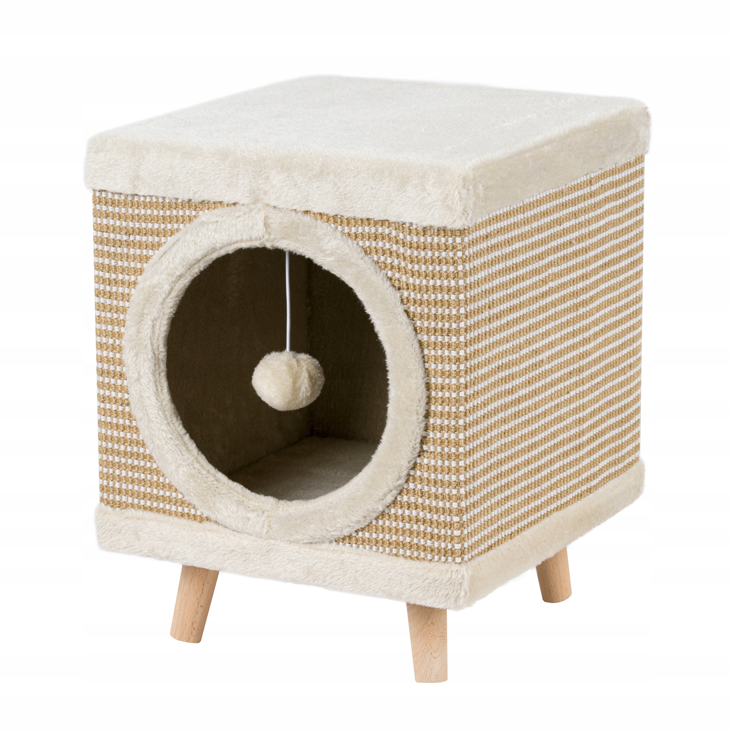 CAT SCRATCHER BOOTH 2IN1 ON LEGS SISAL HIDEOUT BEIGE XL Packaging status original