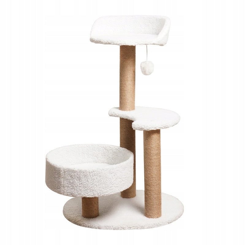 CAT SCRATCHER HIGH 80 CM BED 2 PLATFORMS SISAL PLUSH BALL WHITE Packaging status original