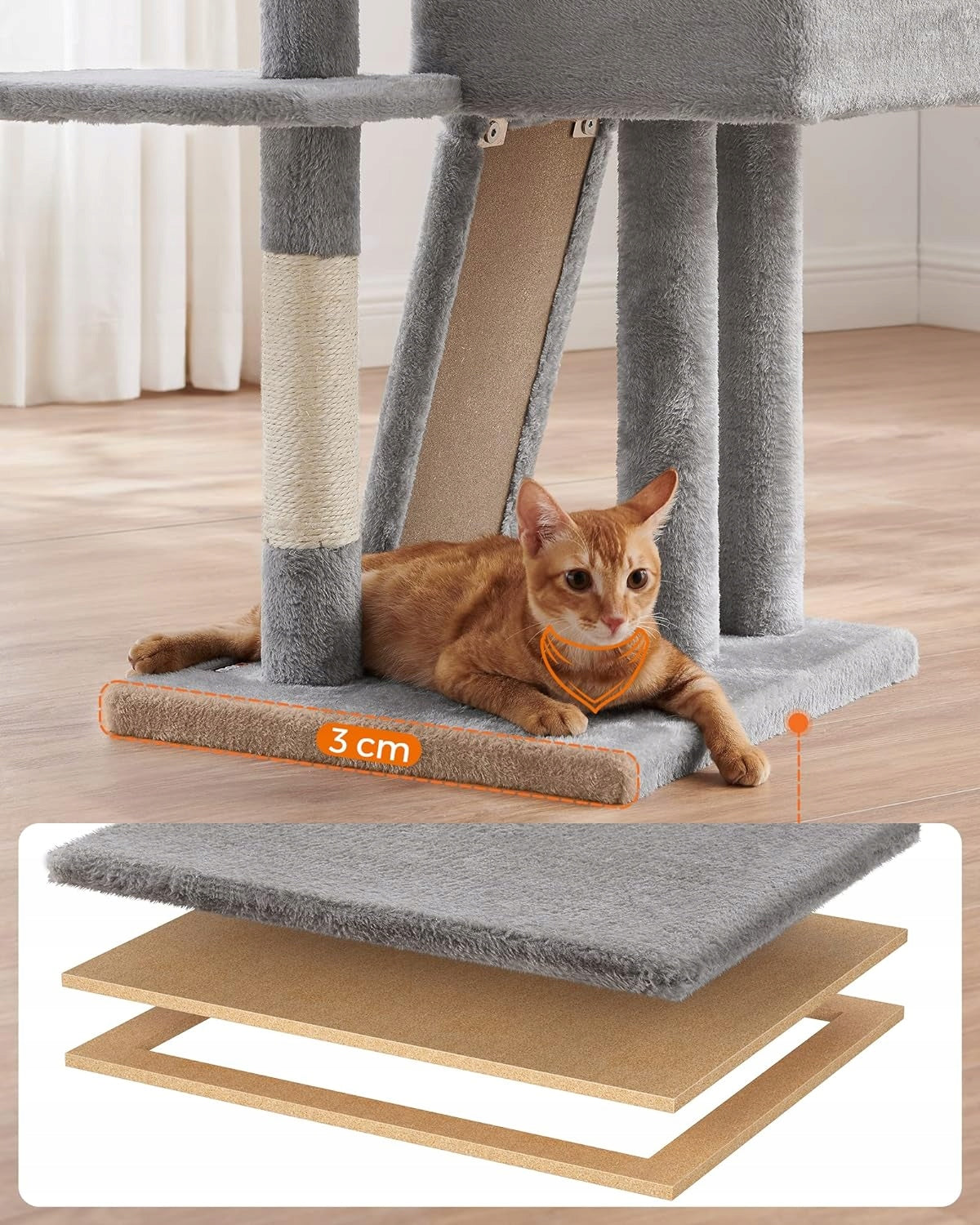 CAT SCRATCHER LARGE 4 LEVELS HIGH BED TOWER POST COTTAGE 135cm Color gray