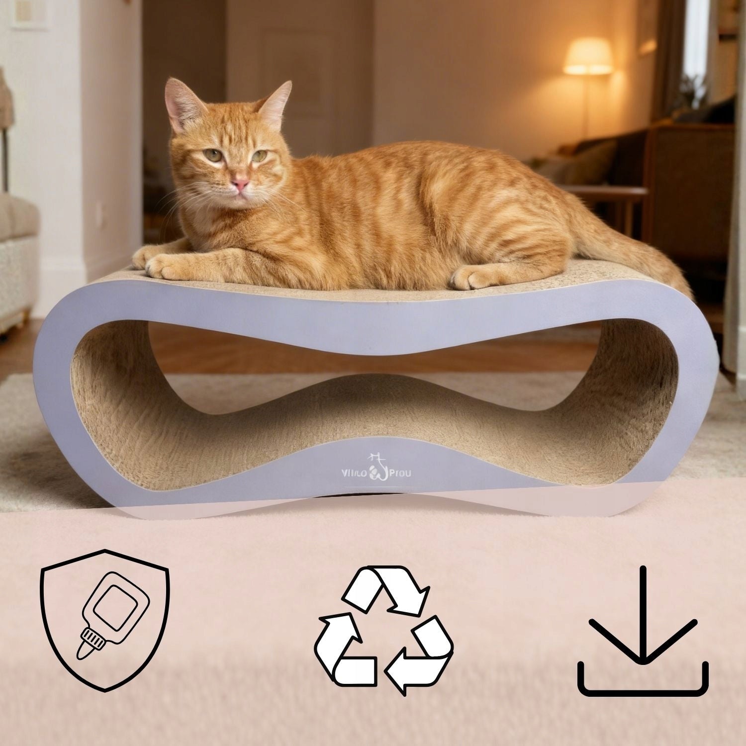 CAT SCRATCHING POST CARDBOARD LARGE BED 78x28x24 cm Mruu&Pruu Brand Mruu&Pruu