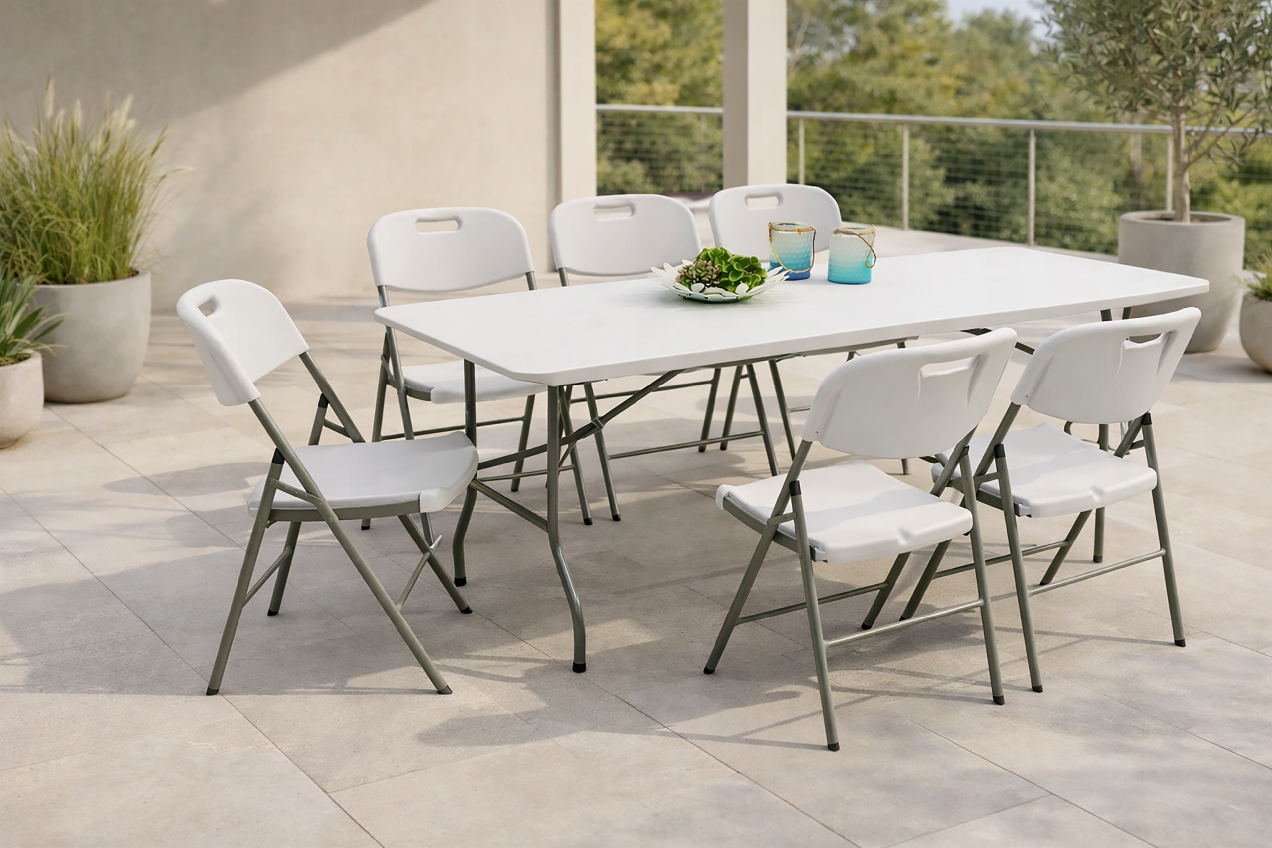 CATERING SET BANQUET GARDEN TABLE 180X70 + 6X PARTY CHAIR WHITE Manufacturer code 79925
