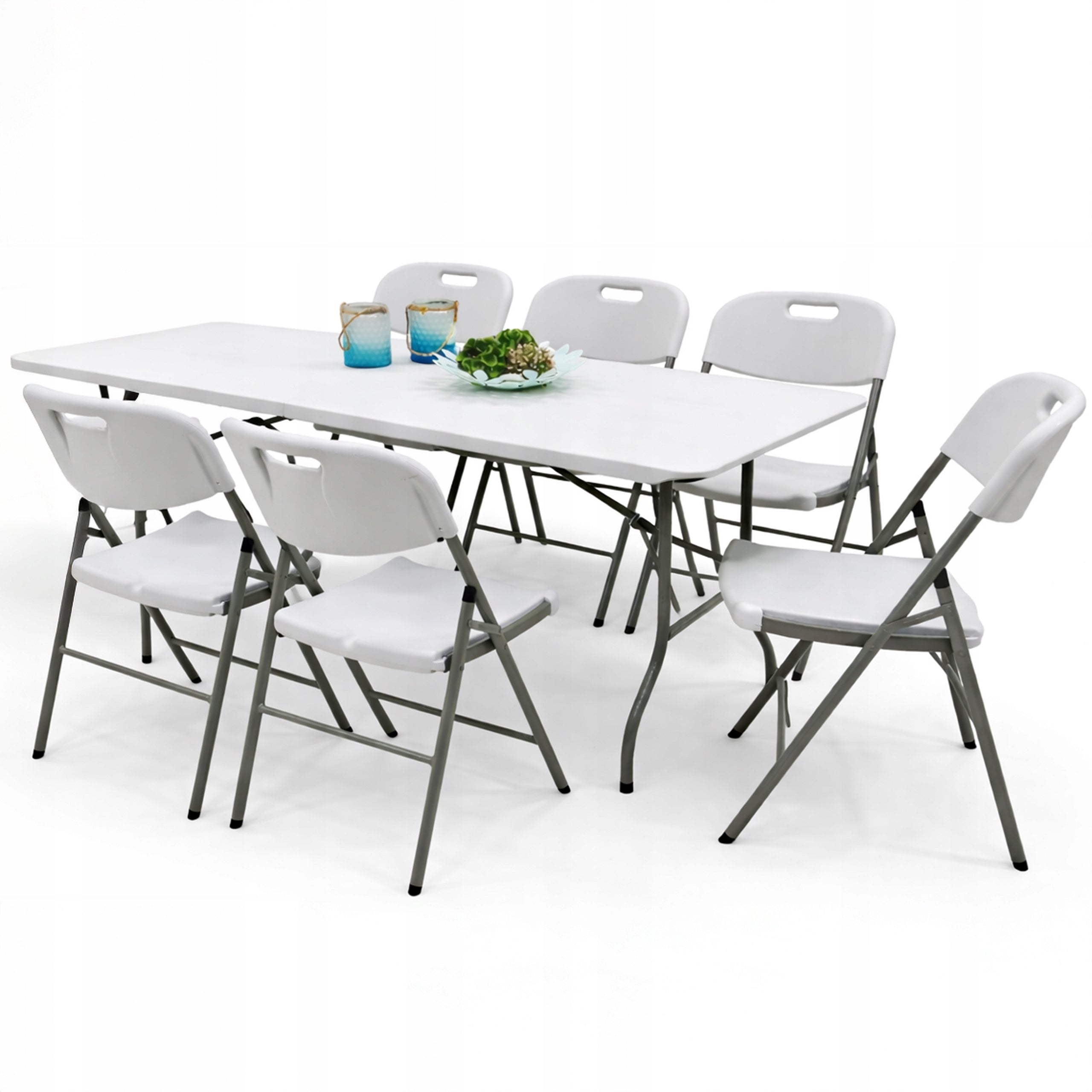CATERING SET BANQUET GARDEN TABLE 180X70 + 6X PARTY CHAIR WHITE