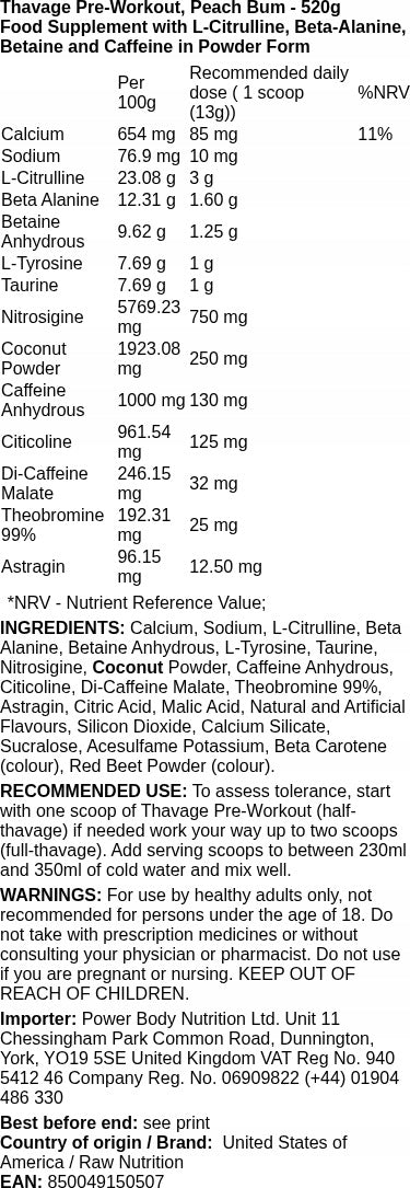 CBUM THAVAGE PRE-WORKOUT 520g pre-workout citrulline caffeine Expiration date at least 3 months from the date of purchase