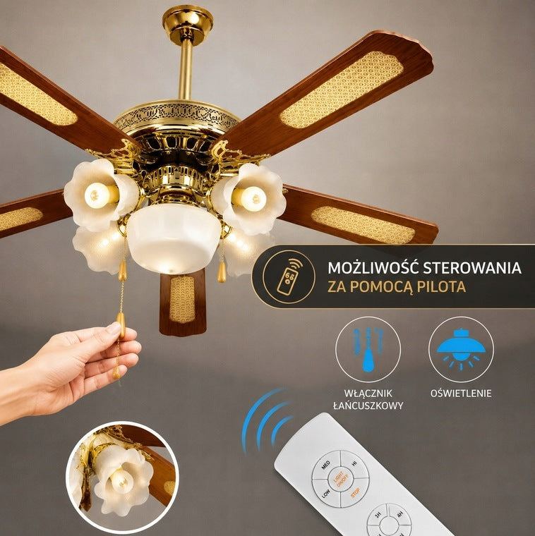 CEILING CHANDELIER FAN PENDANT LAMP 5 / 5 LAMPS E27 + REMOTE CONTROL Packaging status original