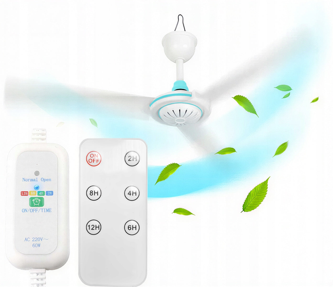 CEILING FAN WITH WINDMILL QUIET WHITE WINDMILL 70cm + PILOT TIMER Packaging status original