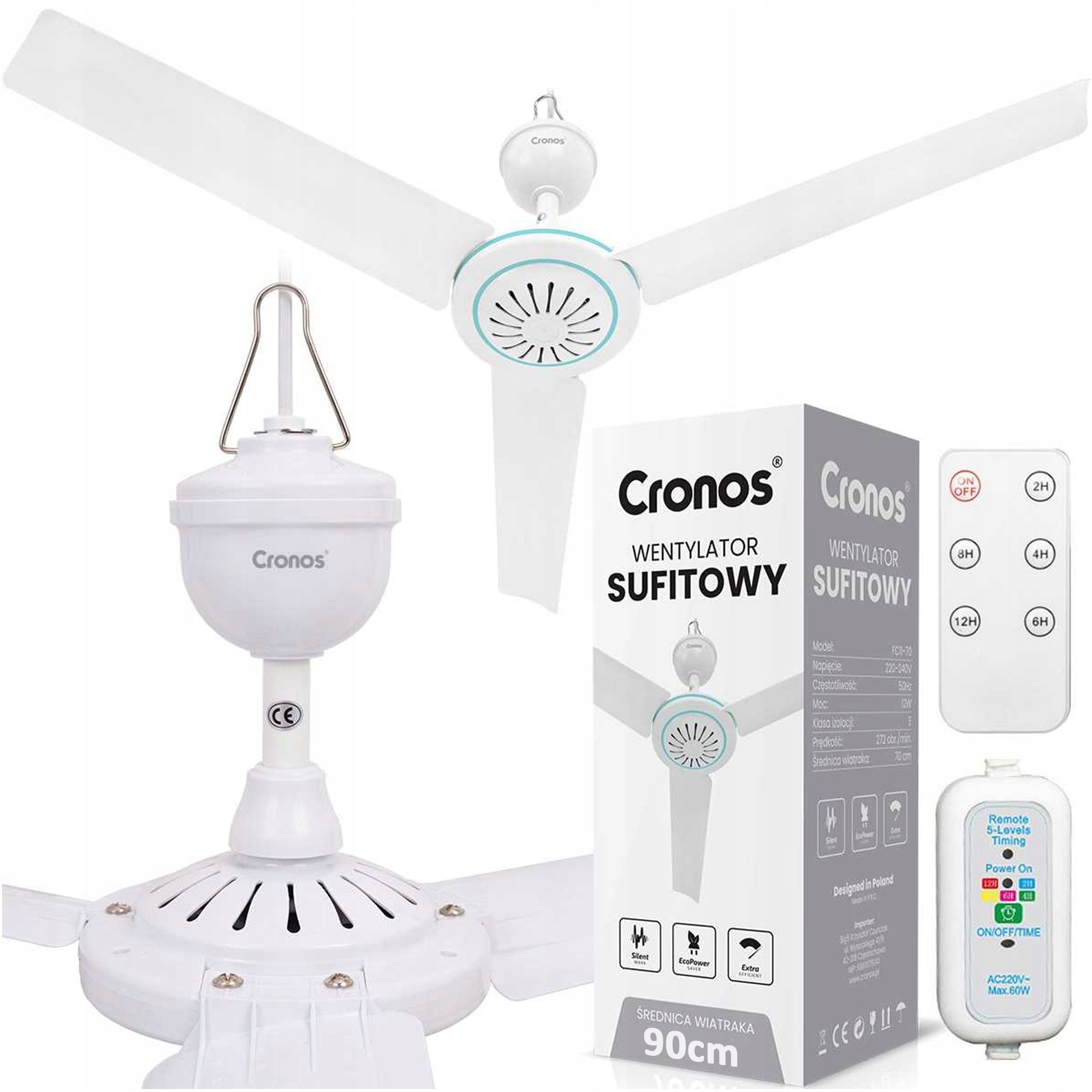 CEILING FAN WITH WINDMILL QUIET WHITE WINDMILL 90cm + PILOT TIMER