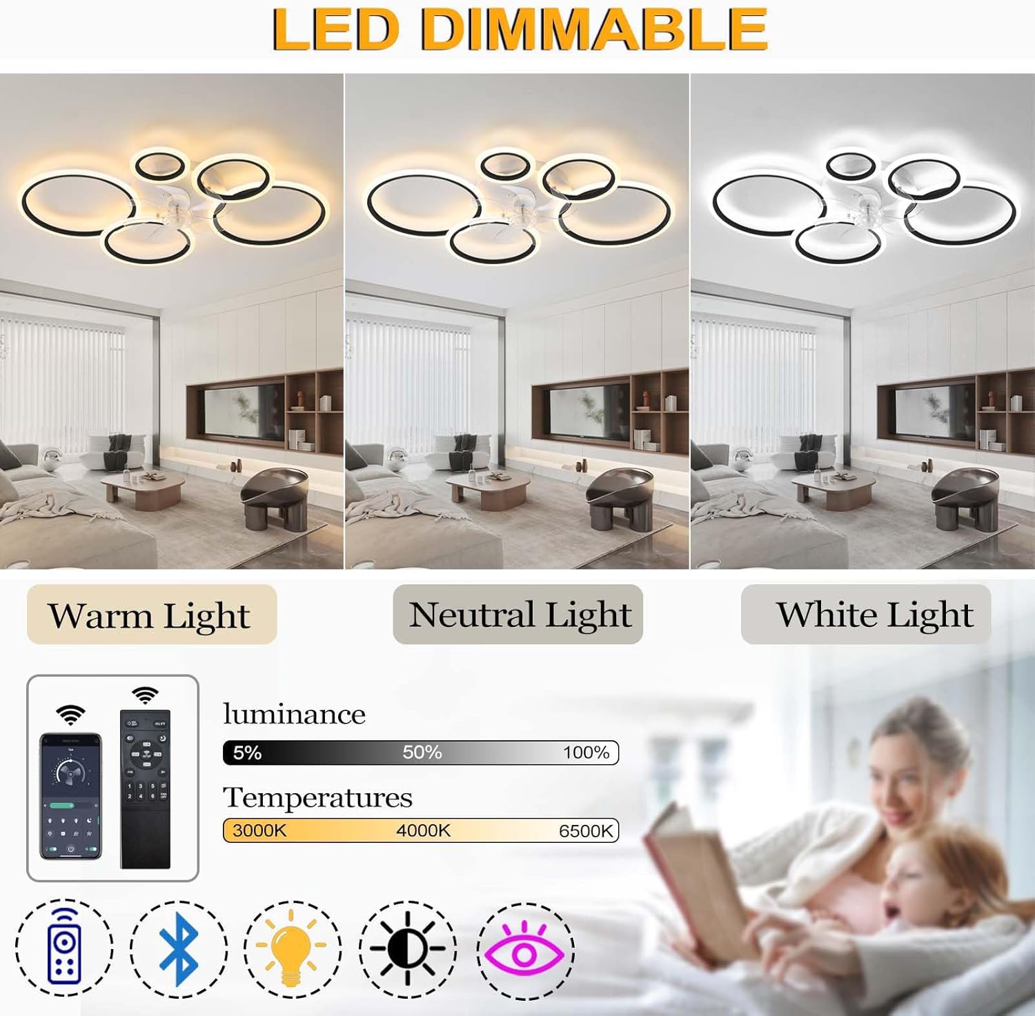 CEILING FAN YUNZI BLACK 72W 100CM REMOTE CONTROL MODERN DESIGN Dominant color black