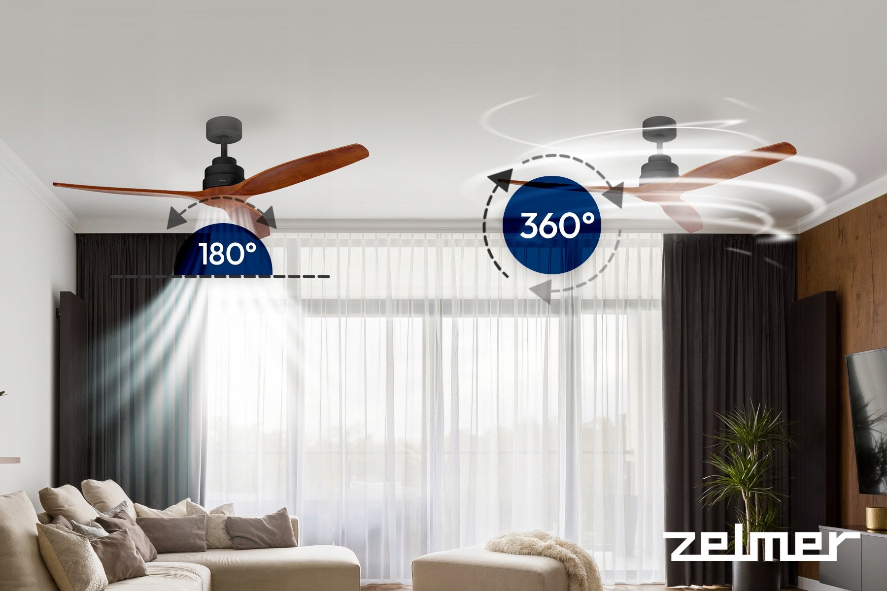 CEILING FAN ZELMER 132 CM FAN ULTRA QUIET 6 MODES BLACK BEECH Brand Zelmer