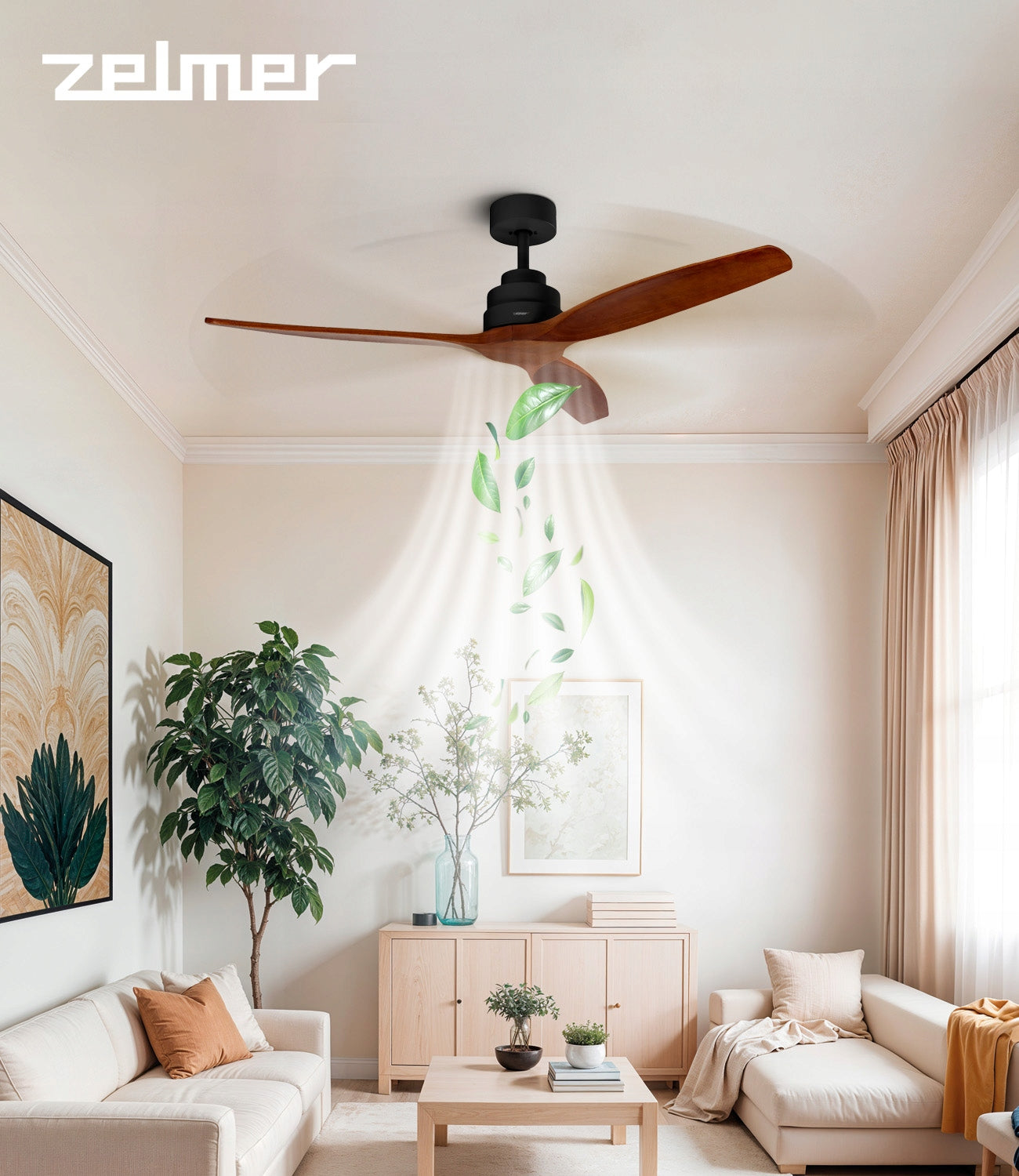 CEILING FAN ZELMER 132 CM FAN ULTRA QUIET 6 MODES BLACK BEECH Functions timer