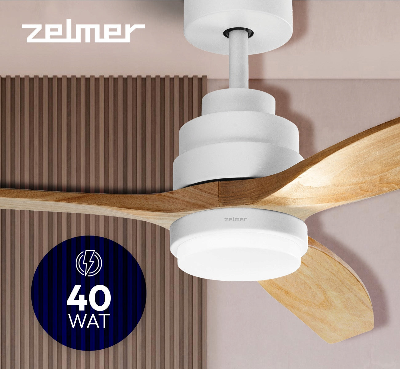 CEILING FAN ZELMER FAN LED LAMP ULTRA QUIET 6 MODES WHITE OAK Packaging status original