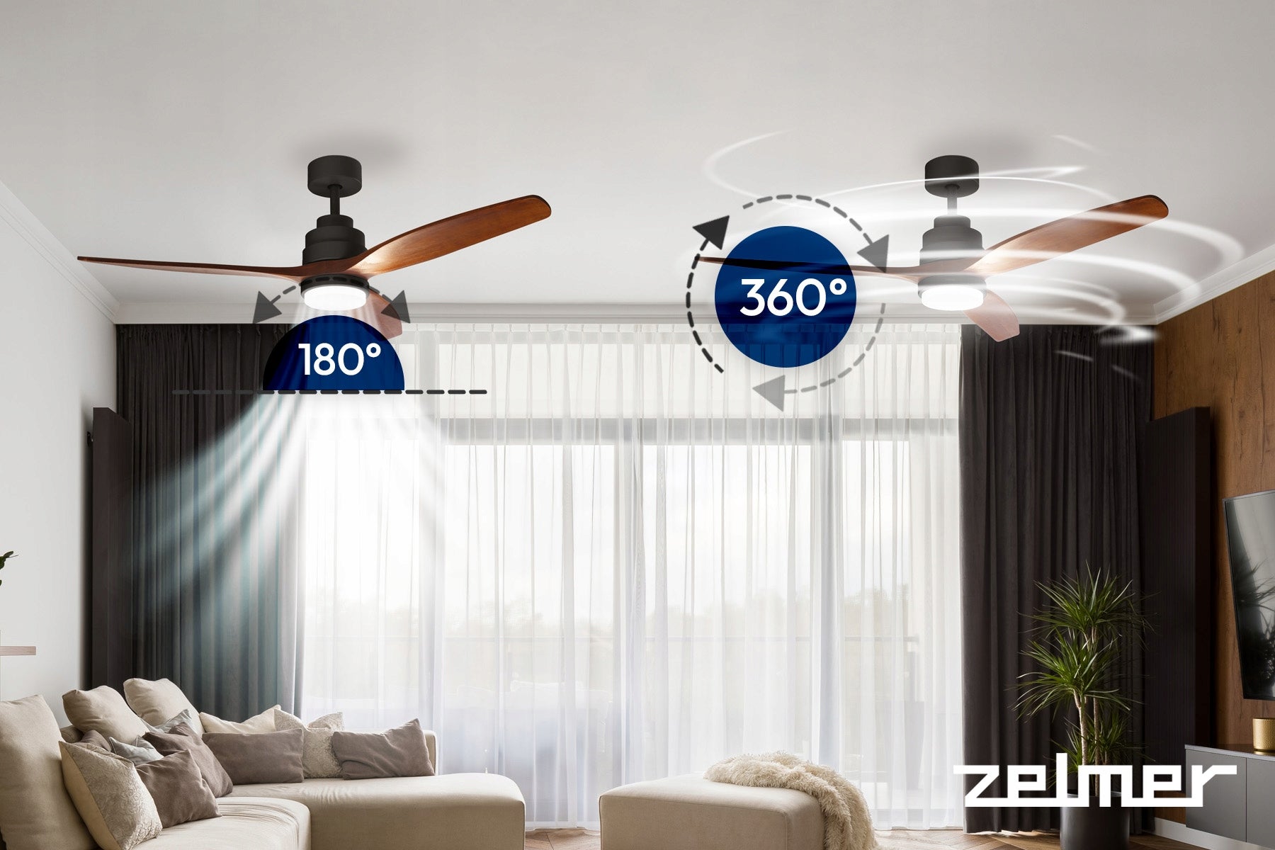 CEILING FAN ZELMER FAN LED LAMP ULTRA QUIET 6MODES BLACK OAK Packaging status original