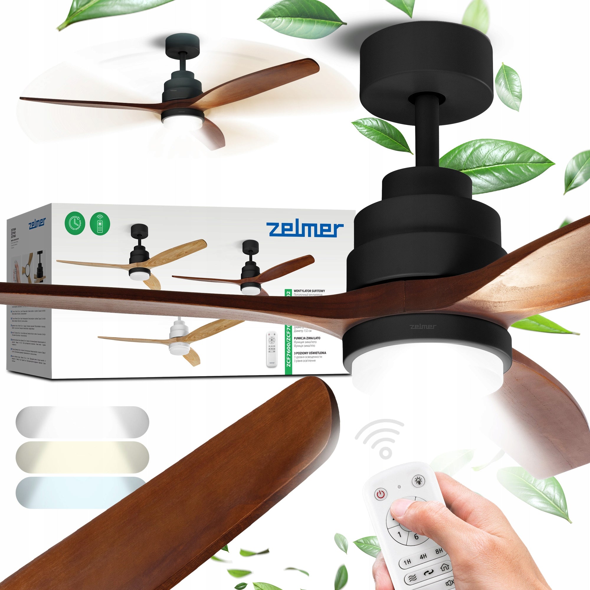 CEILING FAN ZELMER FAN LED LAMP ULTRA QUIET 6MODES BLACK OAK