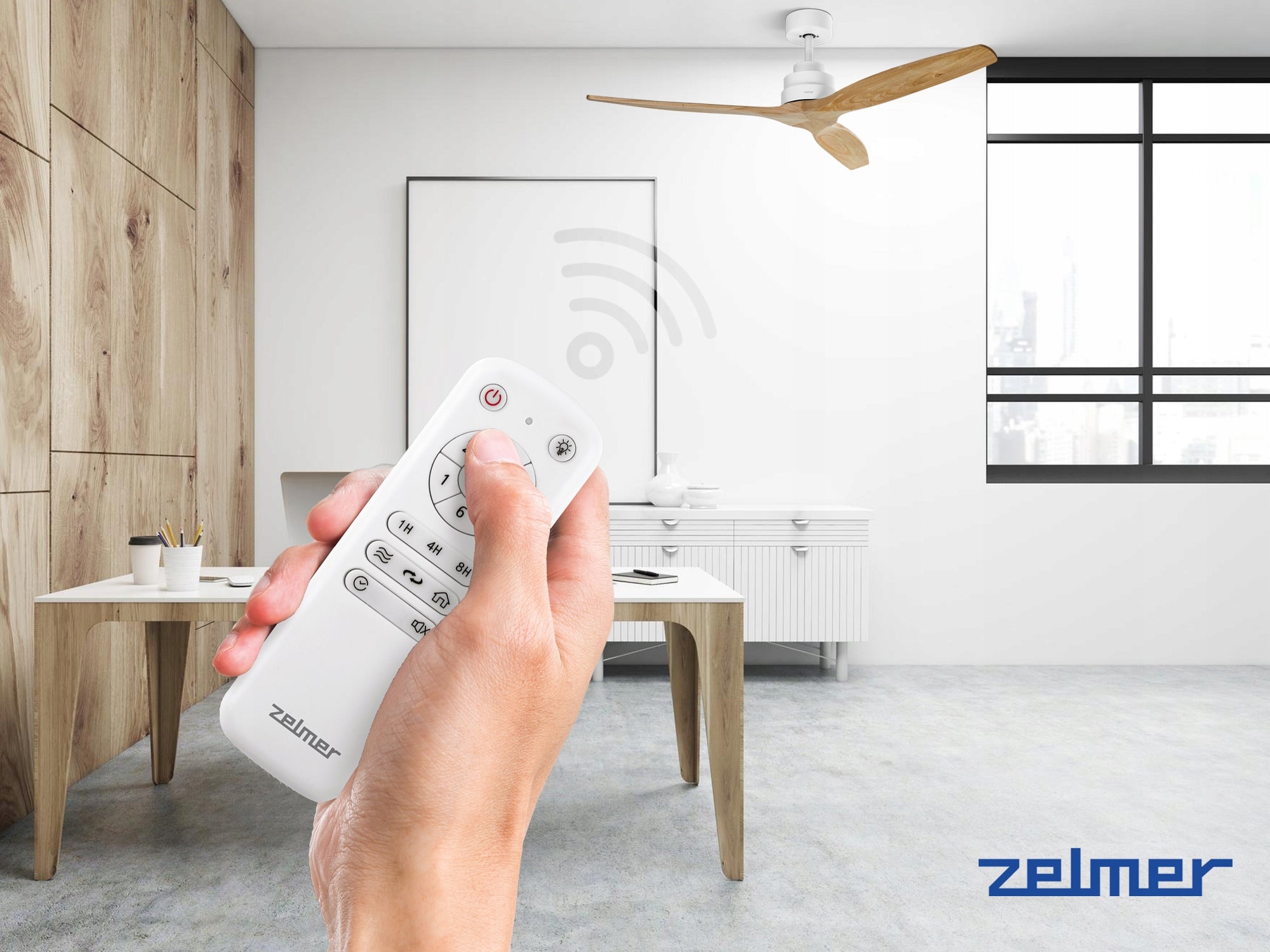 CEILING FAN ZELMER FAN ULTRA QUIET 6 MODES WHITE OAK Functions timer