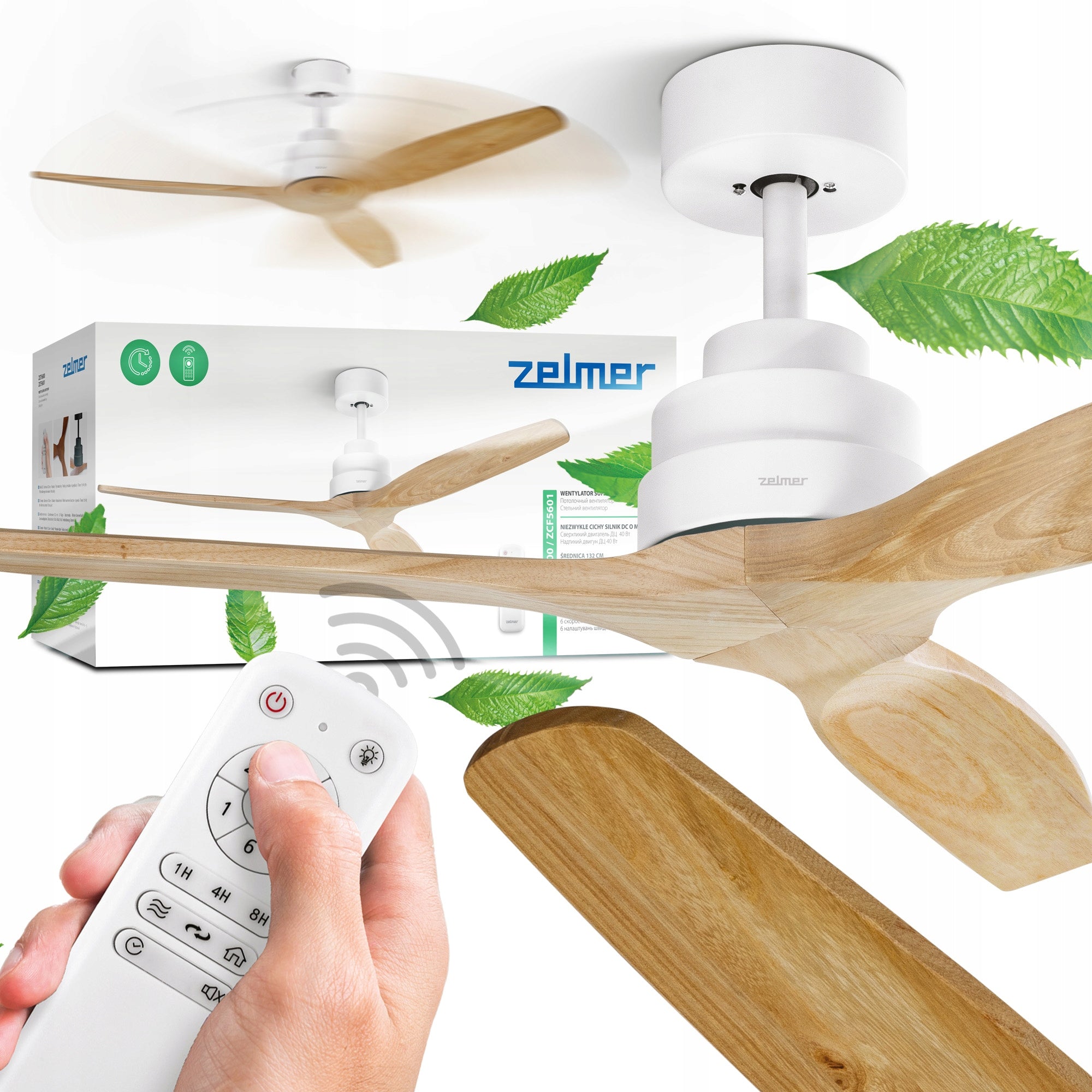 CEILING FAN ZELMER FAN ULTRA QUIET 6 MODES WHITE OAK