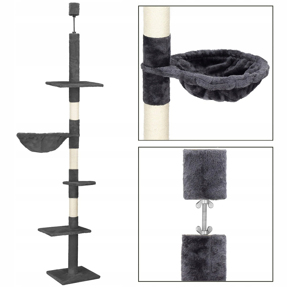 CEILING SCRATCHING POST 5 LEVELS FOR CAT LARGE BED POST TOWER GREY XXL Manufacturer code PA1051