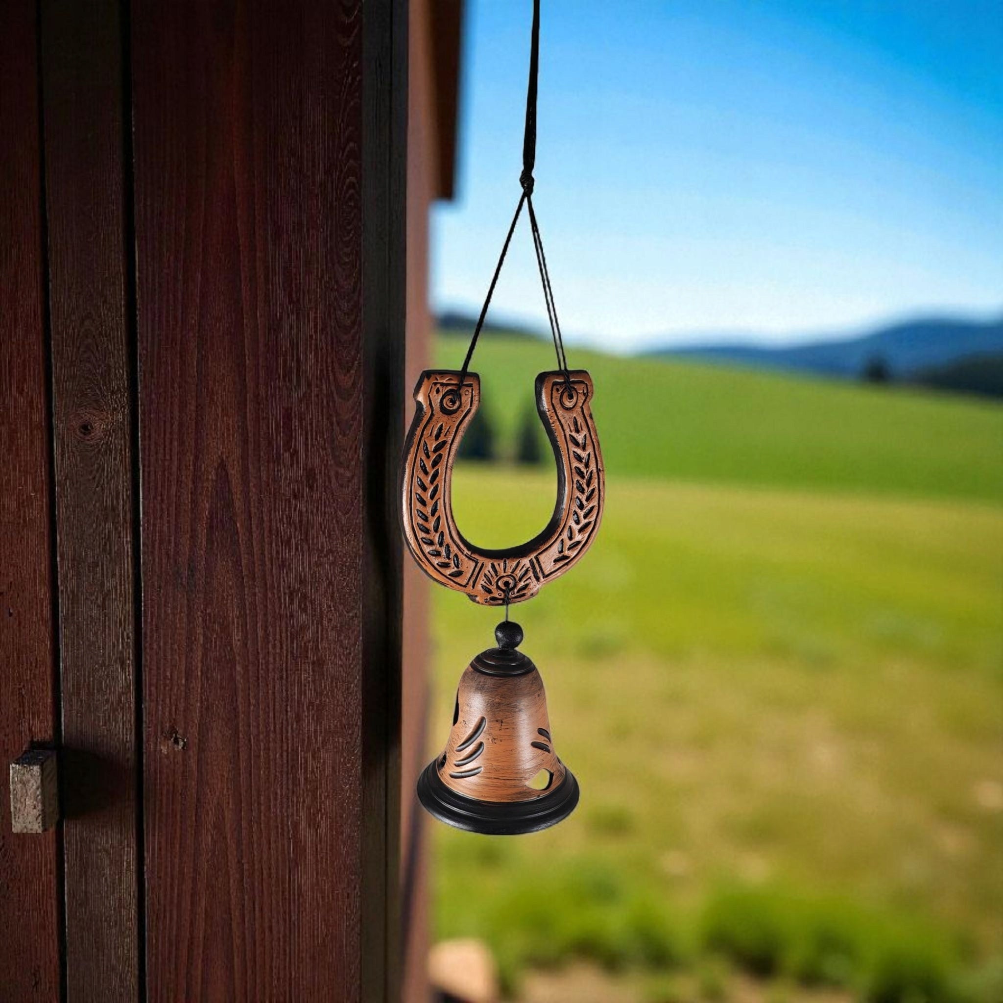 CERAMIC BELL BROWN HAND DECORATED bell + horseshoe 30 cm L45 Manufacturer code l45