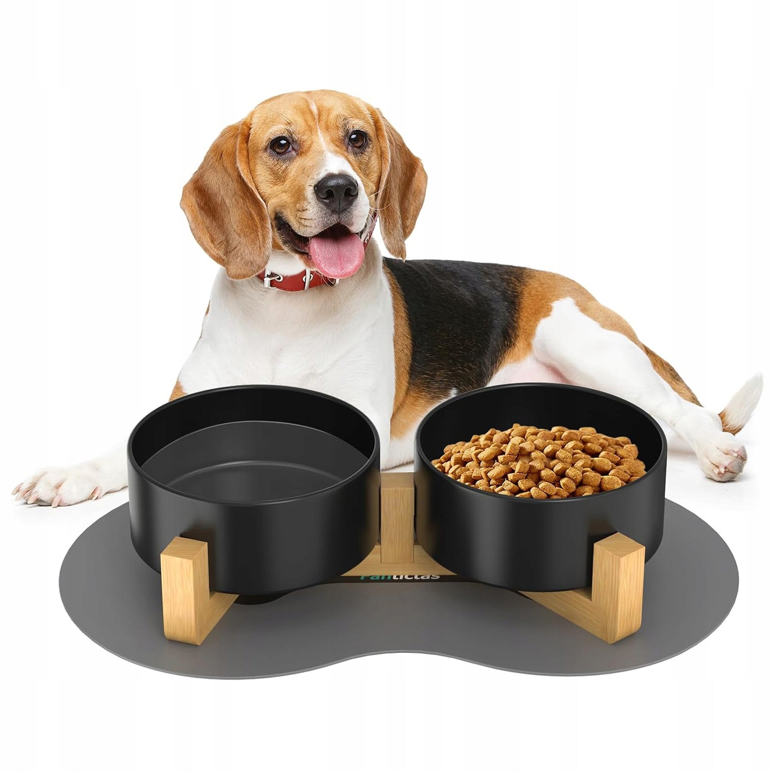 CERAMIC BOWL FOR CAT DOG ON STAND DOUBLE SET 2x400ml BLACK Device type set of two bowls