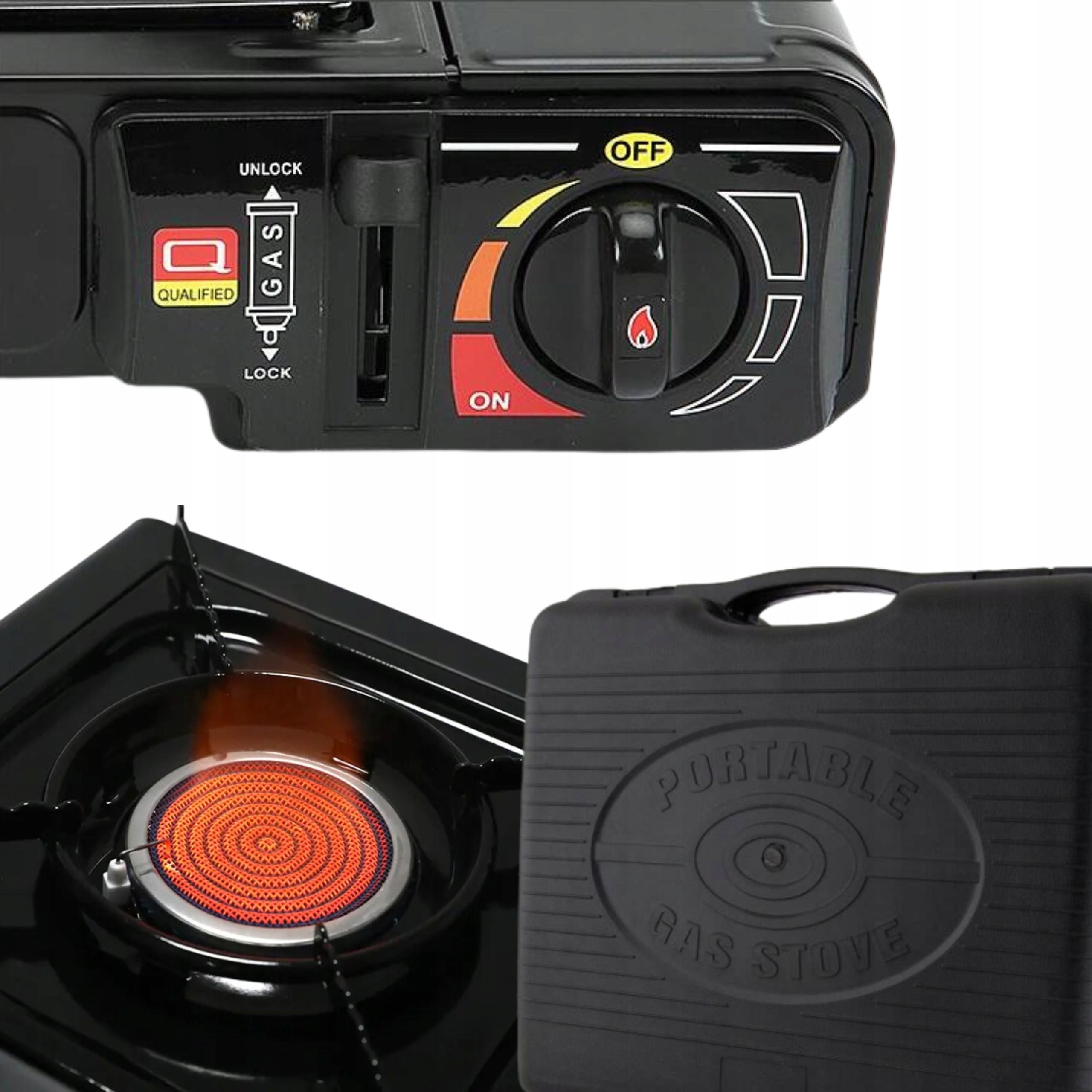 CERAMIC GAS COOKER FOR CARTRIDGES CYLINDERS FIRE REGULATION 2IN1 WITH SUITCASE Brand BazarPL