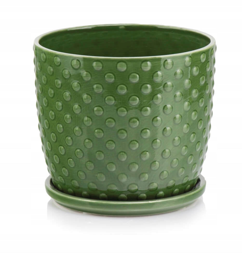 CERAMIC POT WITH STAND 15 x 14 cm GREEN