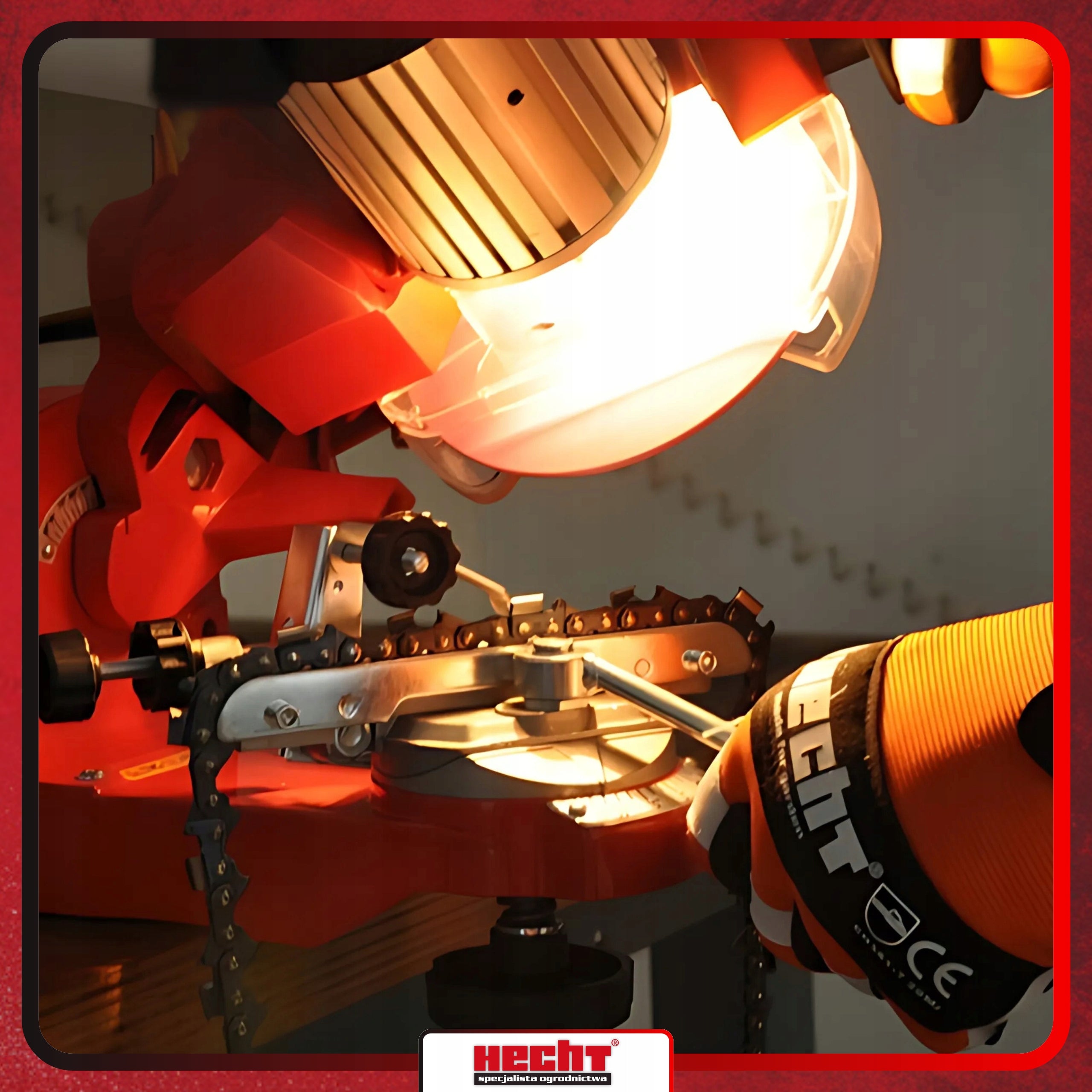 CHAIN SHARPENER FOR SHARPENING SAW BLADE HECHT 9230 POWER 230W DISC Additional information transparent protective cover chain tension adjustment