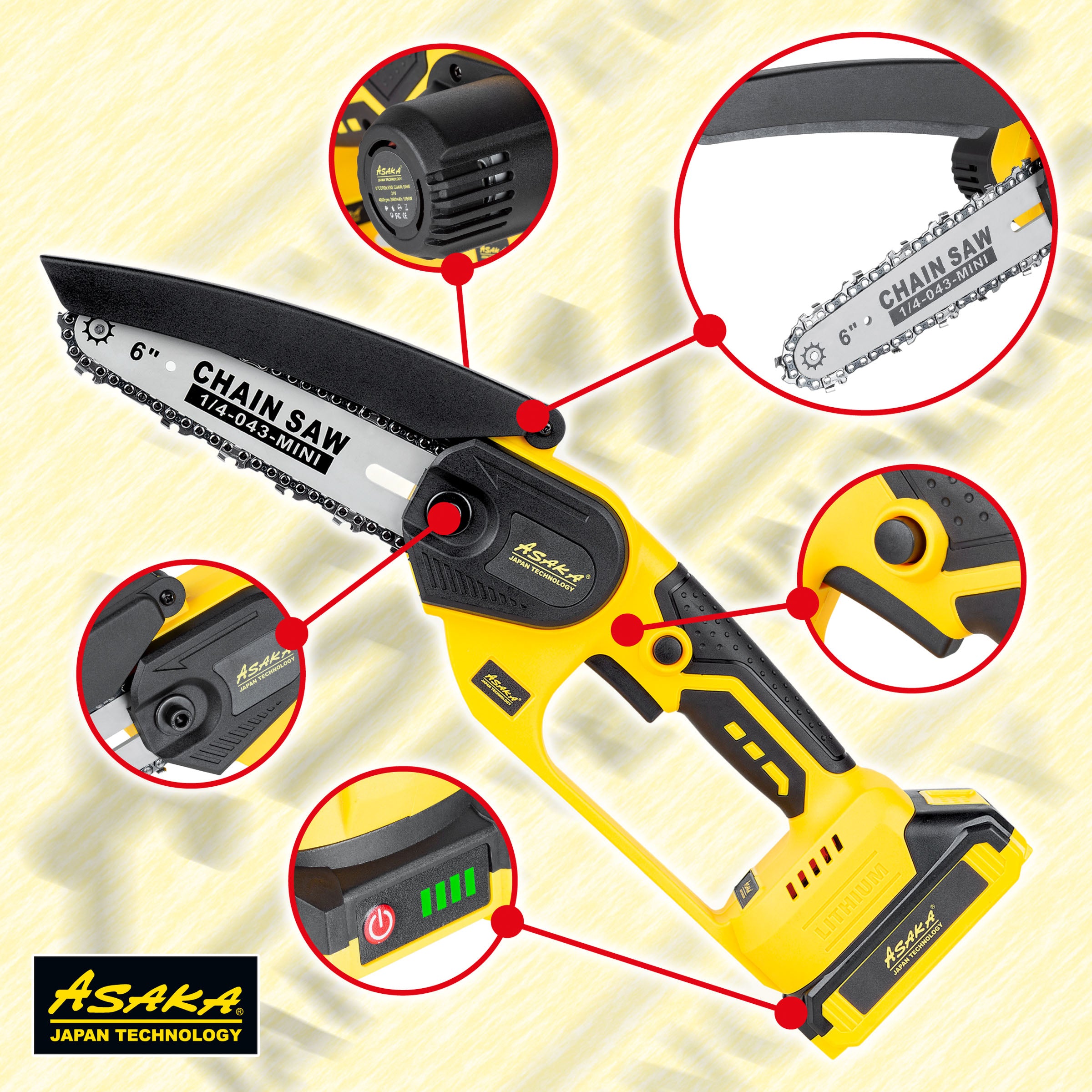 CHAINSAW CORDLESS MINI CHAINSAW BRANCH 2XAKU SUITCASE Brand Asaka