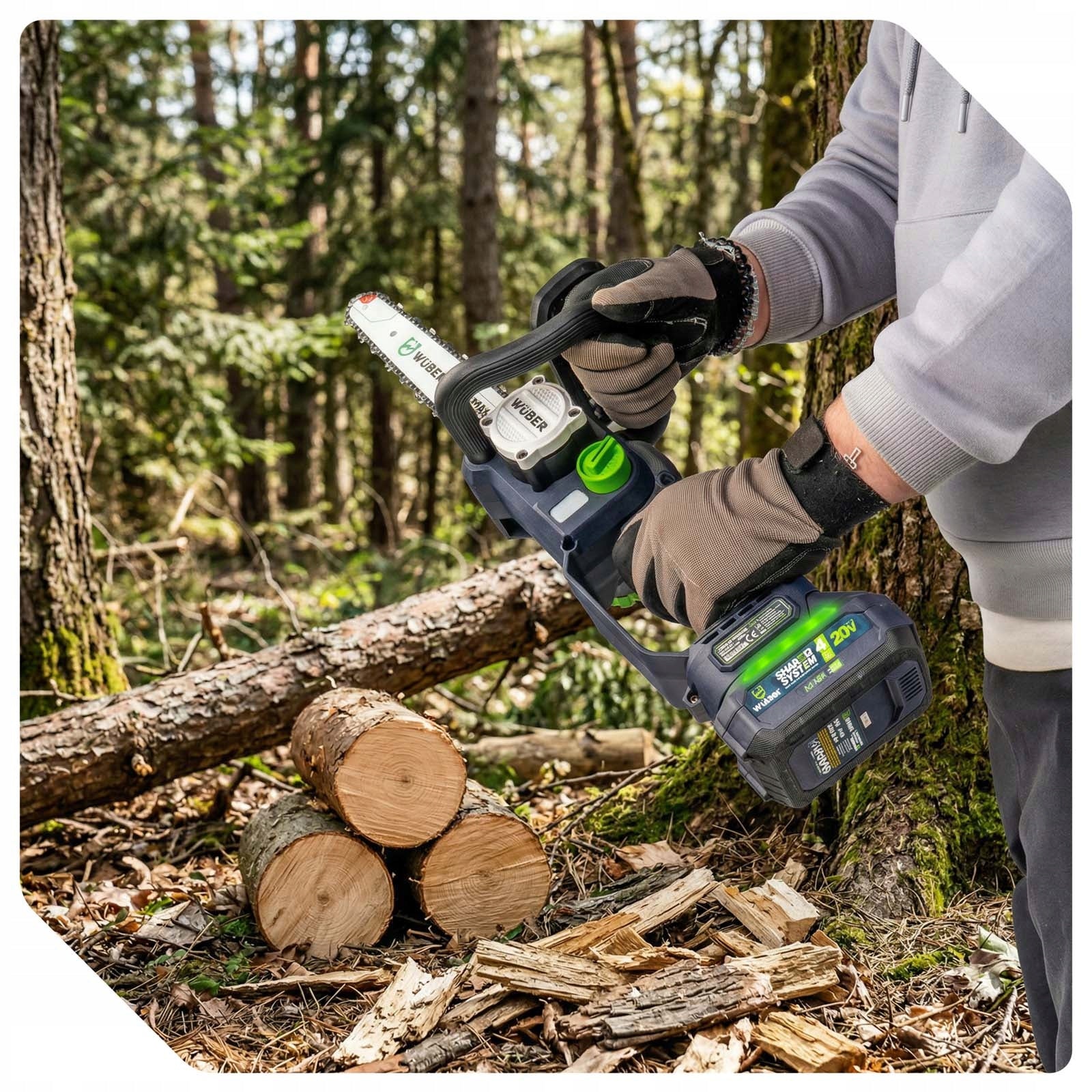 CHAINSAW CORDLESS WOOD SAW GUIDE 12" CHAIN OIL Power supply rechargeable battery