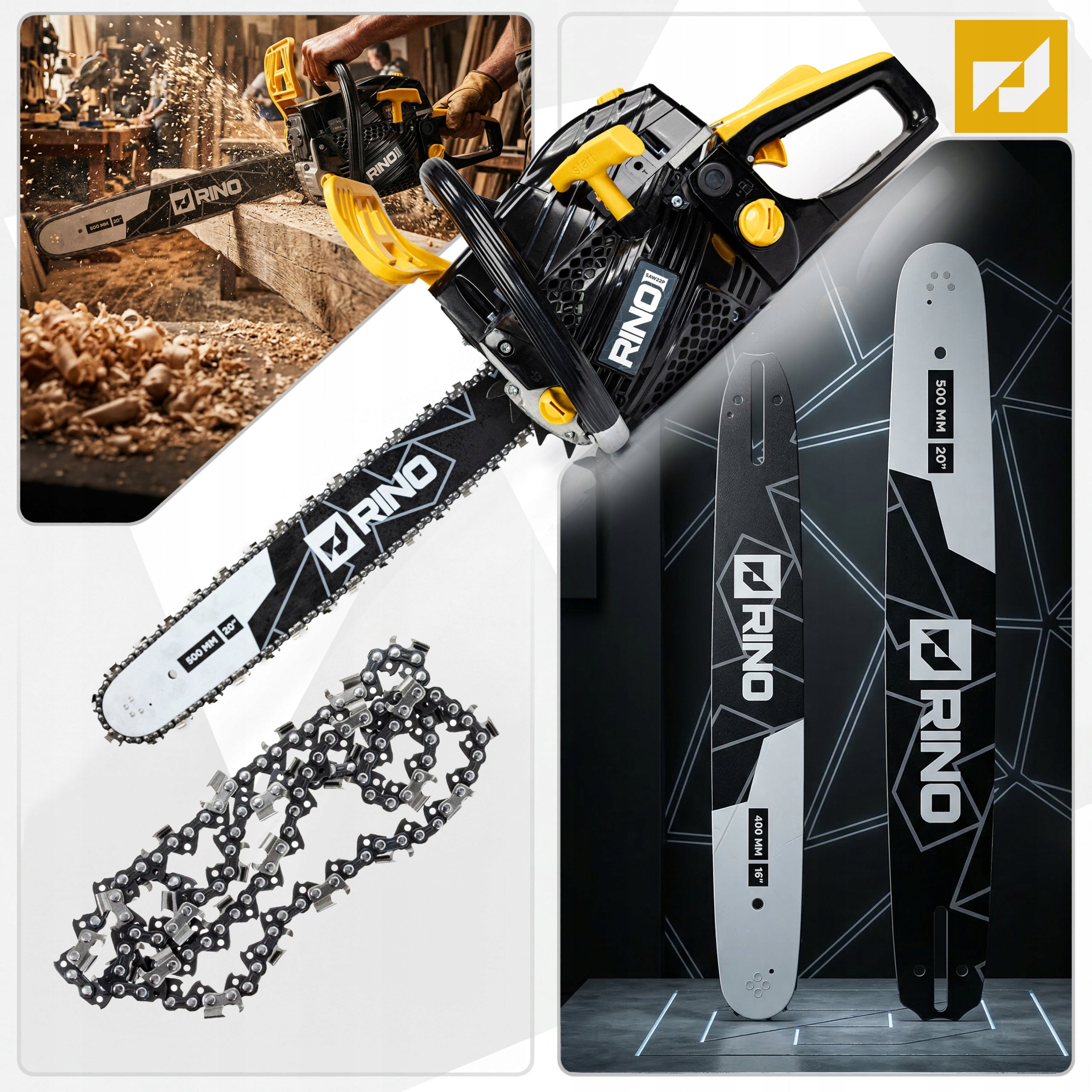 CHAINSAW DIESEL ENGINE 3KM 52CC CHAINSAW GUIDE 20" 16" RINO Packaging status original