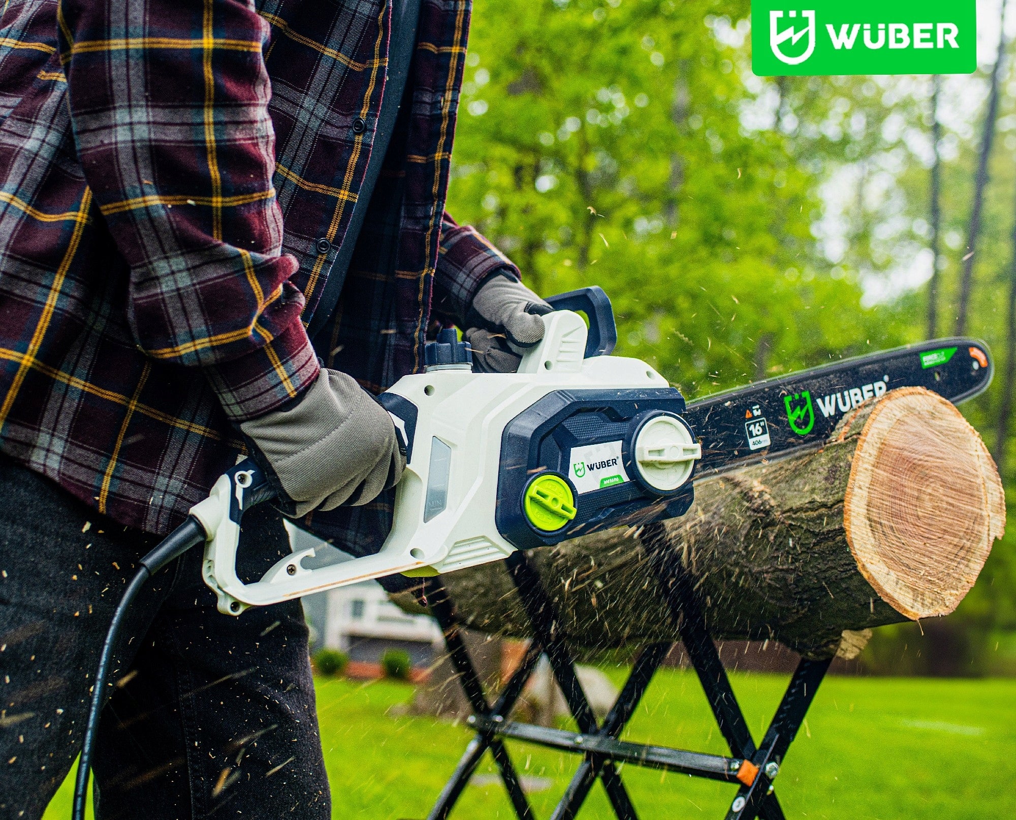 CHAINSAW ELECTRIC WOOD SAW +OIL + GUIDE + 16" CHAIN Manufacturer code ELEKTRYCZNA PIŁA ŁAŃCUCHOWA WUBER W41696