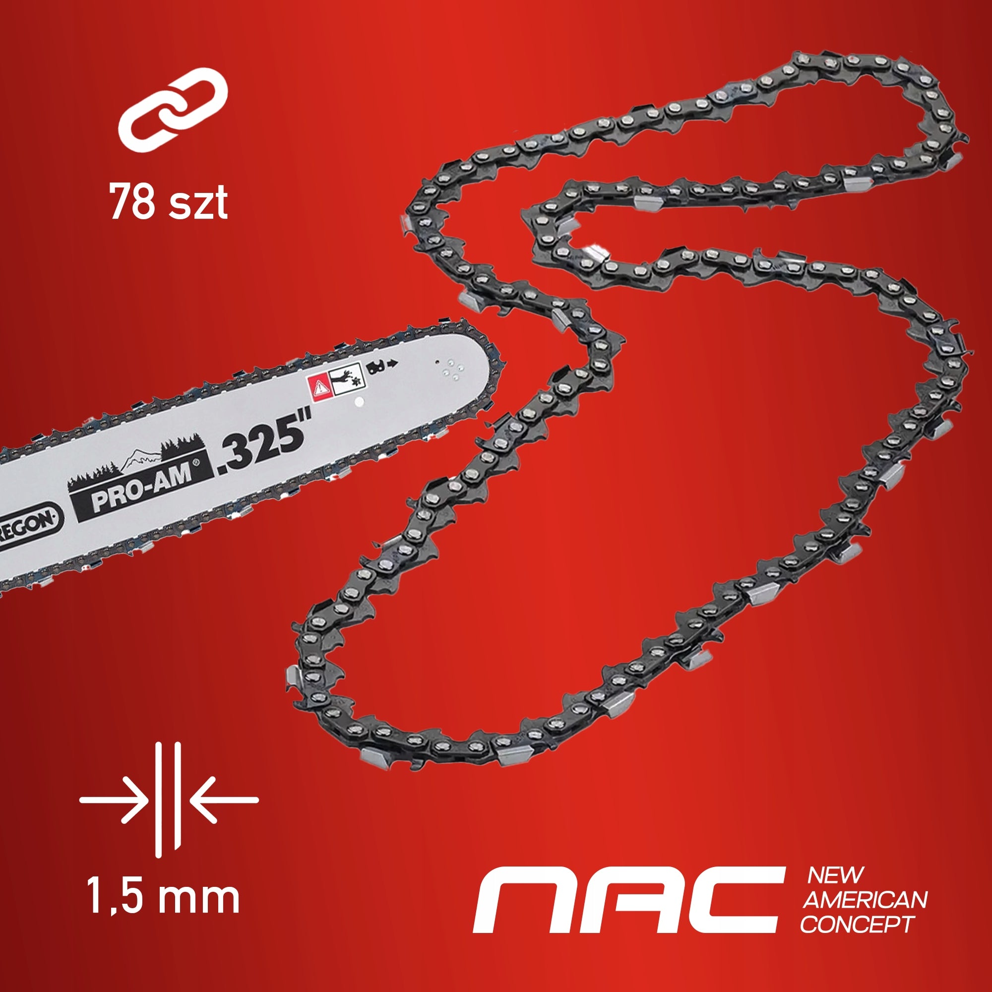 CHAINSAW NAC 50CM (20") 61CM3 2,85KW WALBRO OREGON Maximum power 2850 W