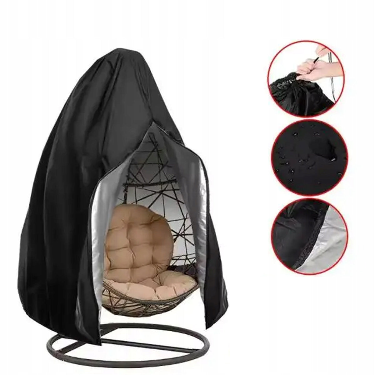 CHAIR COVER HANGING GARDEN COCOON SWING BLACK Length 115 cm