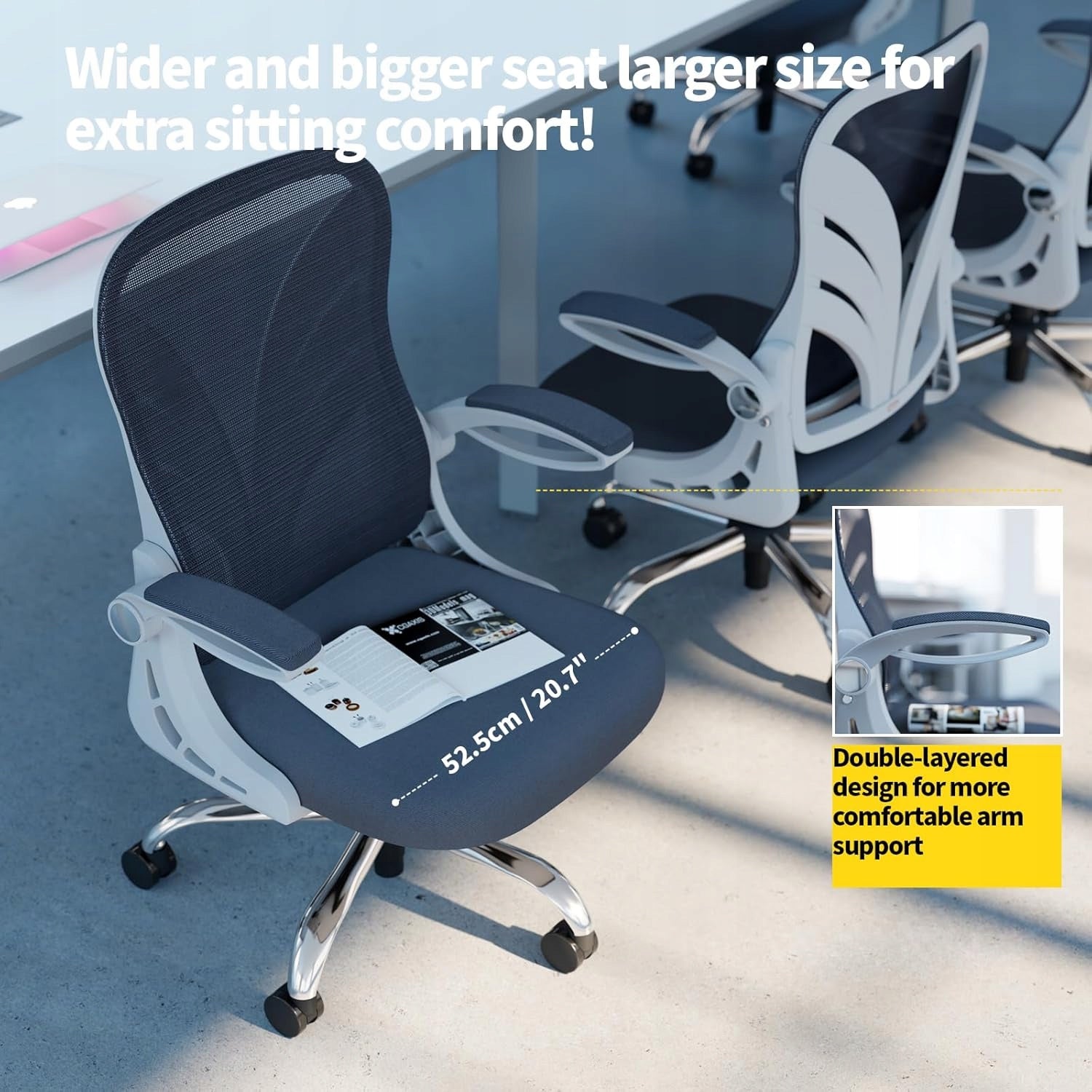 CHAIR OFFICE CHAIR WITH SWIVEL ARMRESTS ON WHEELS GREY EAN (GTIN) 0095421305445
