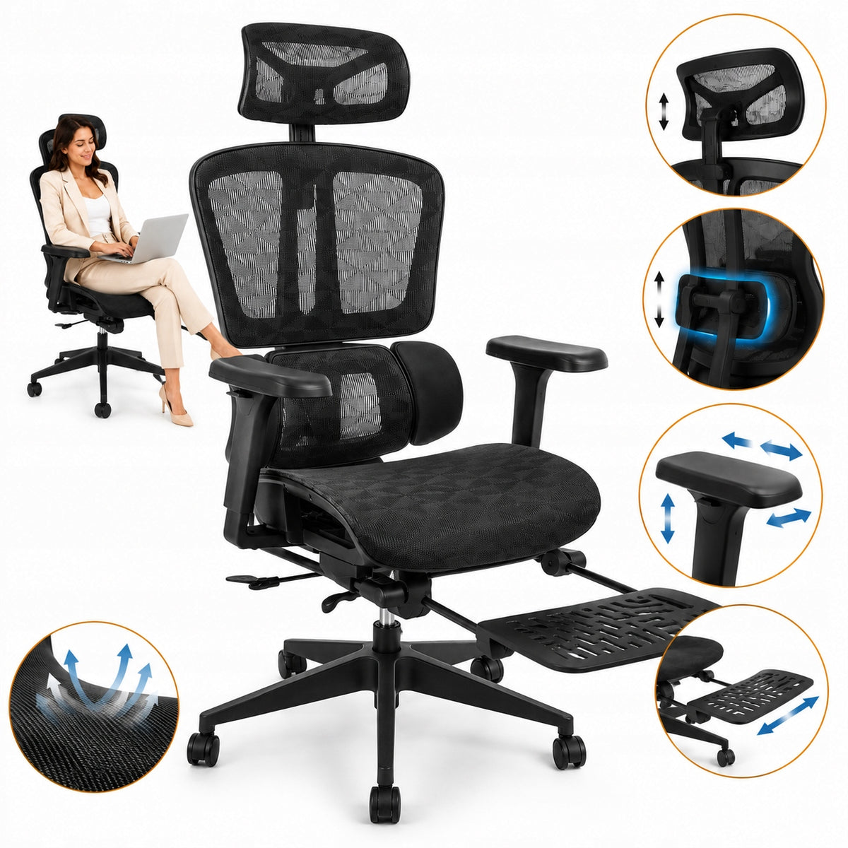 CHAIR ON WHEELS OFFICE CHAIR 63,5x70x136 cm black